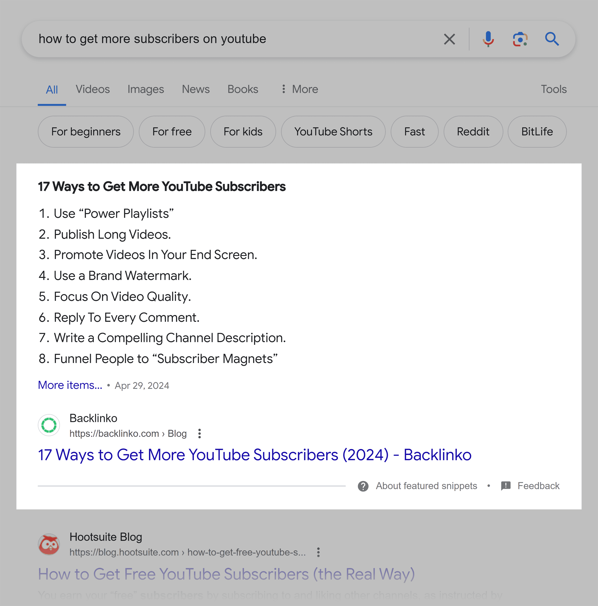 Google SERP – How to get more subscribers on YouTube