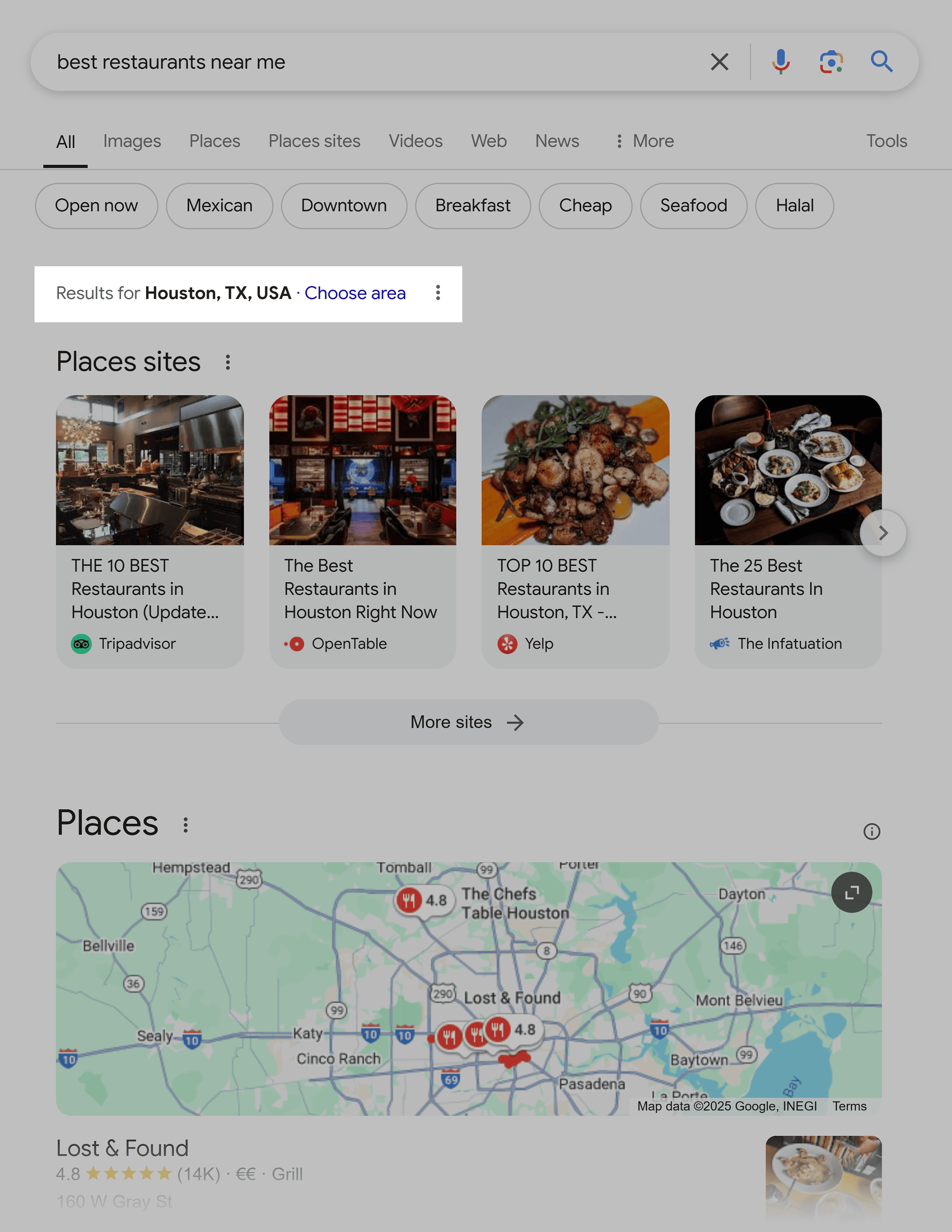 Google SERP – Best restaurants near me
