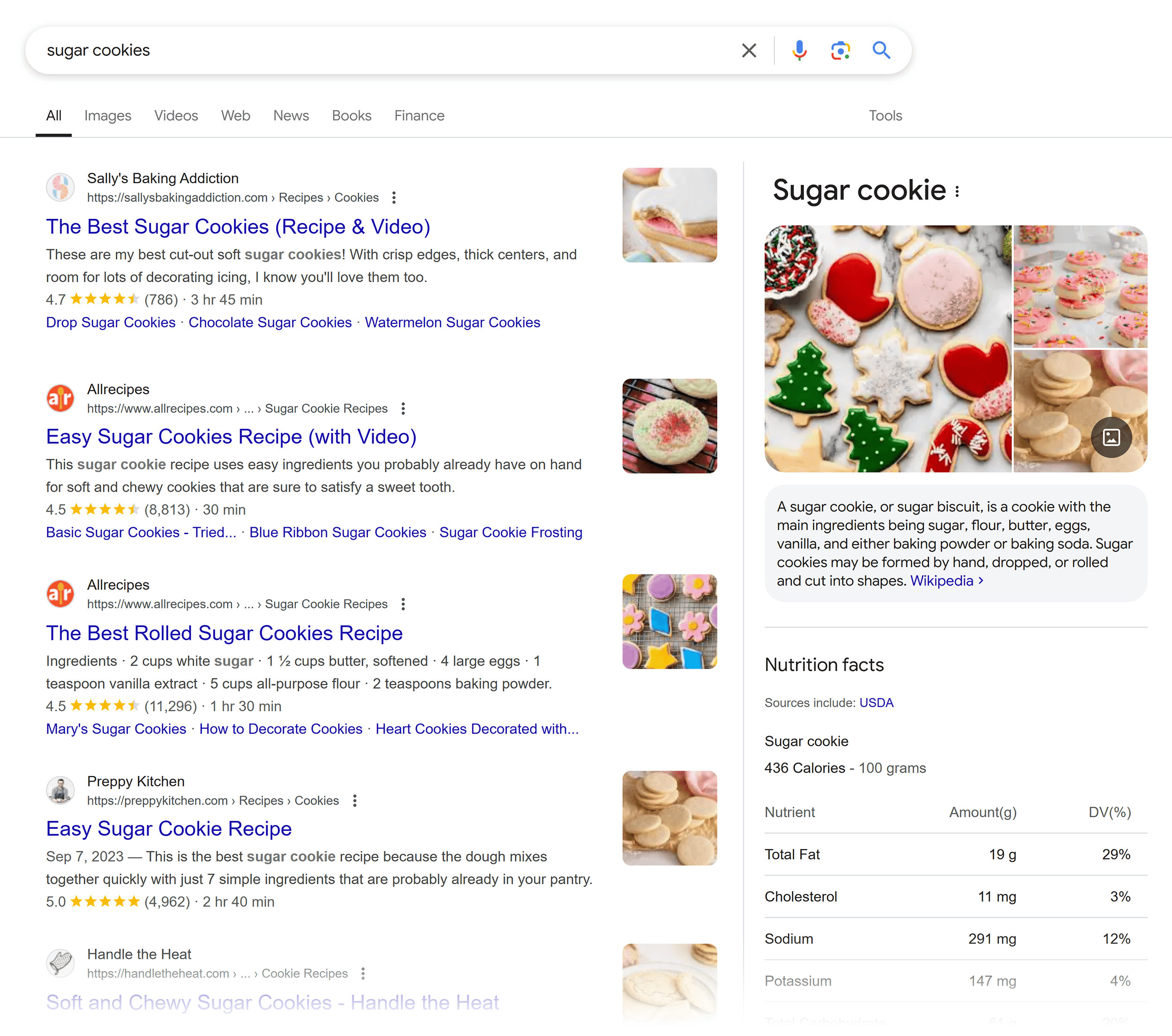 Google SERP – Sugar cookies