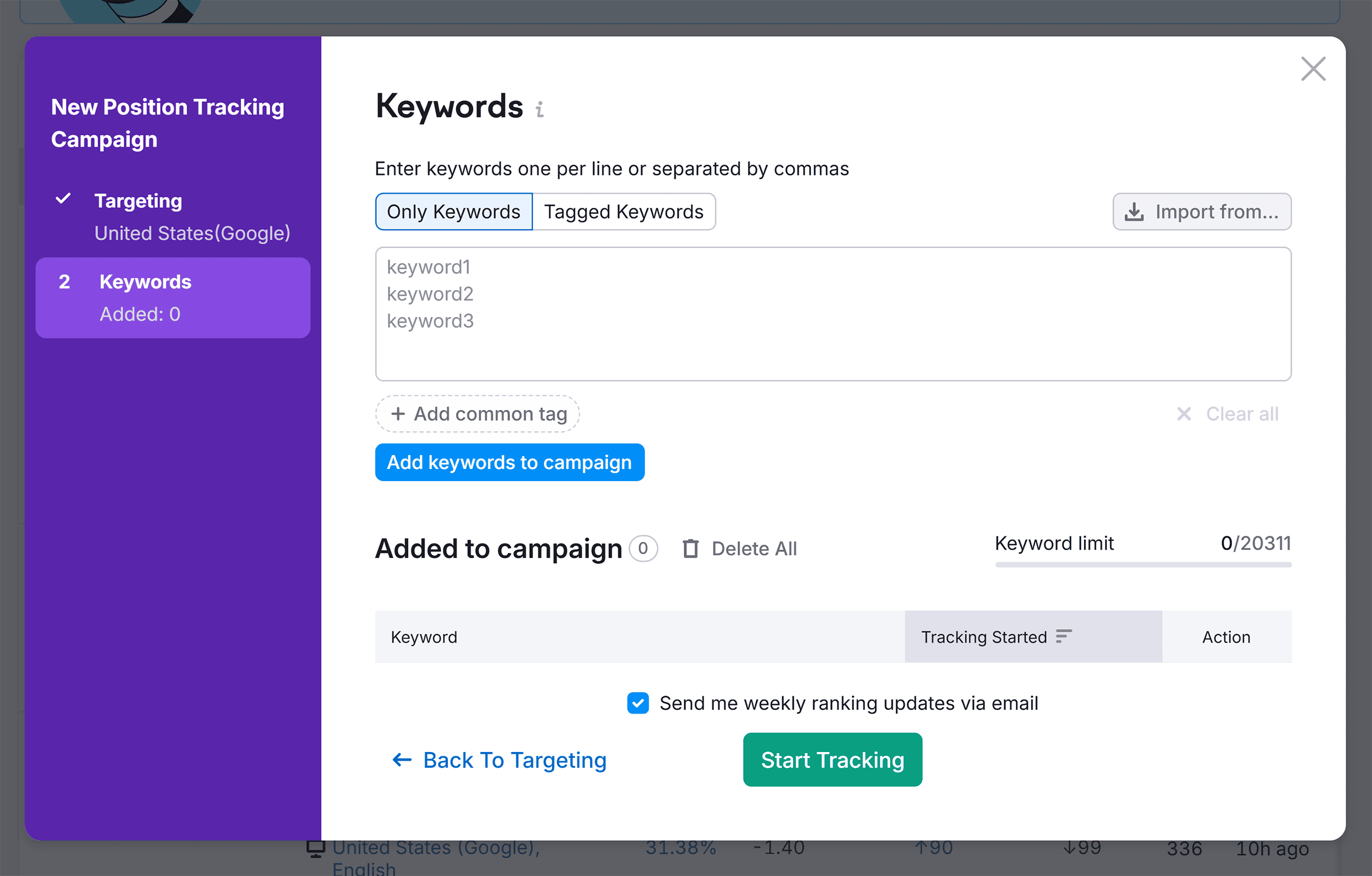 Position Tracking – Keywords