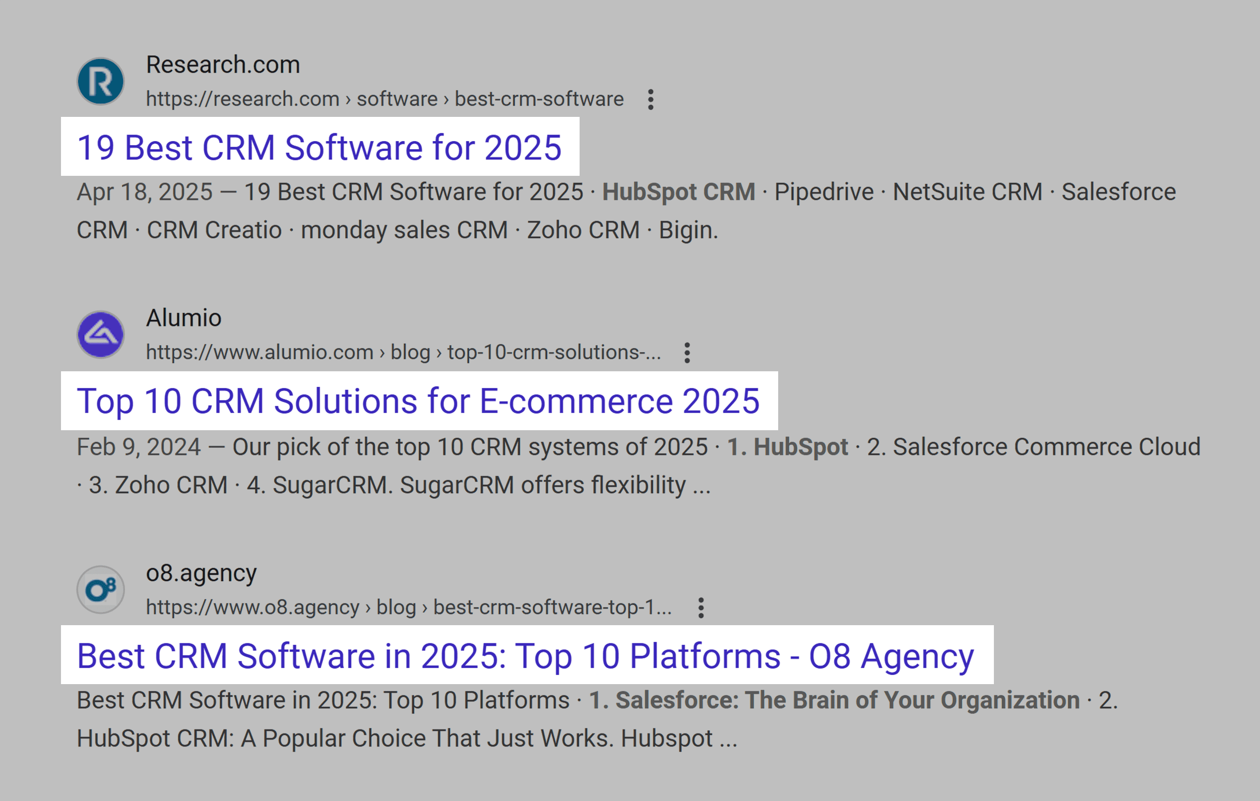 Google SERP – Top 10 CRM
