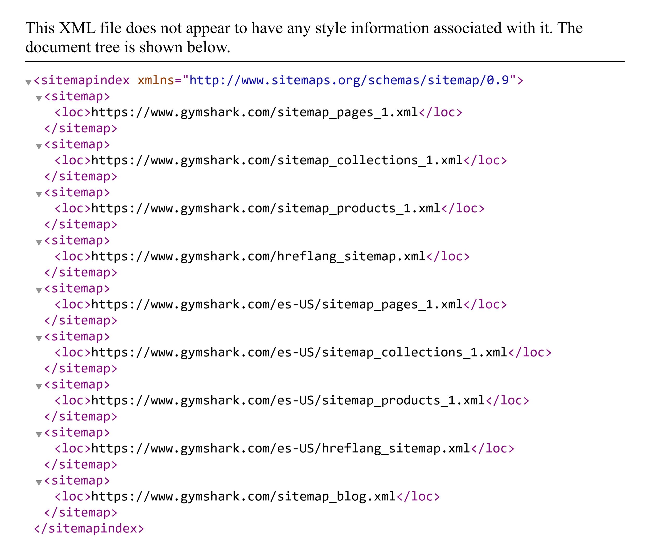 Gymshark – XML Sitemap – Ecommerce example Gymshark – XML Sitemap – Ecommerce example