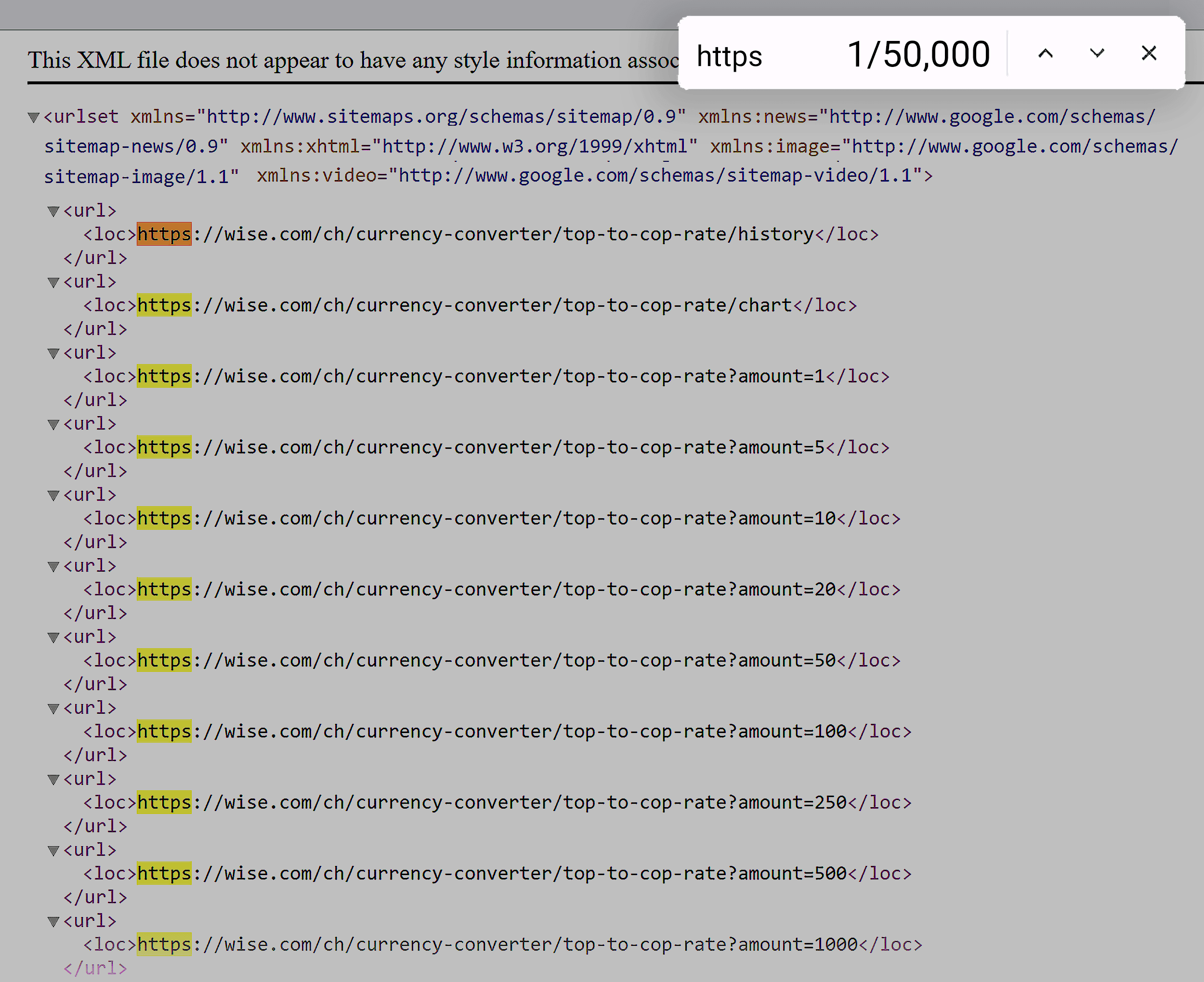 One Wise sitemap contains 50k individual URLs One Wise sitemap contains 50k individual URLs