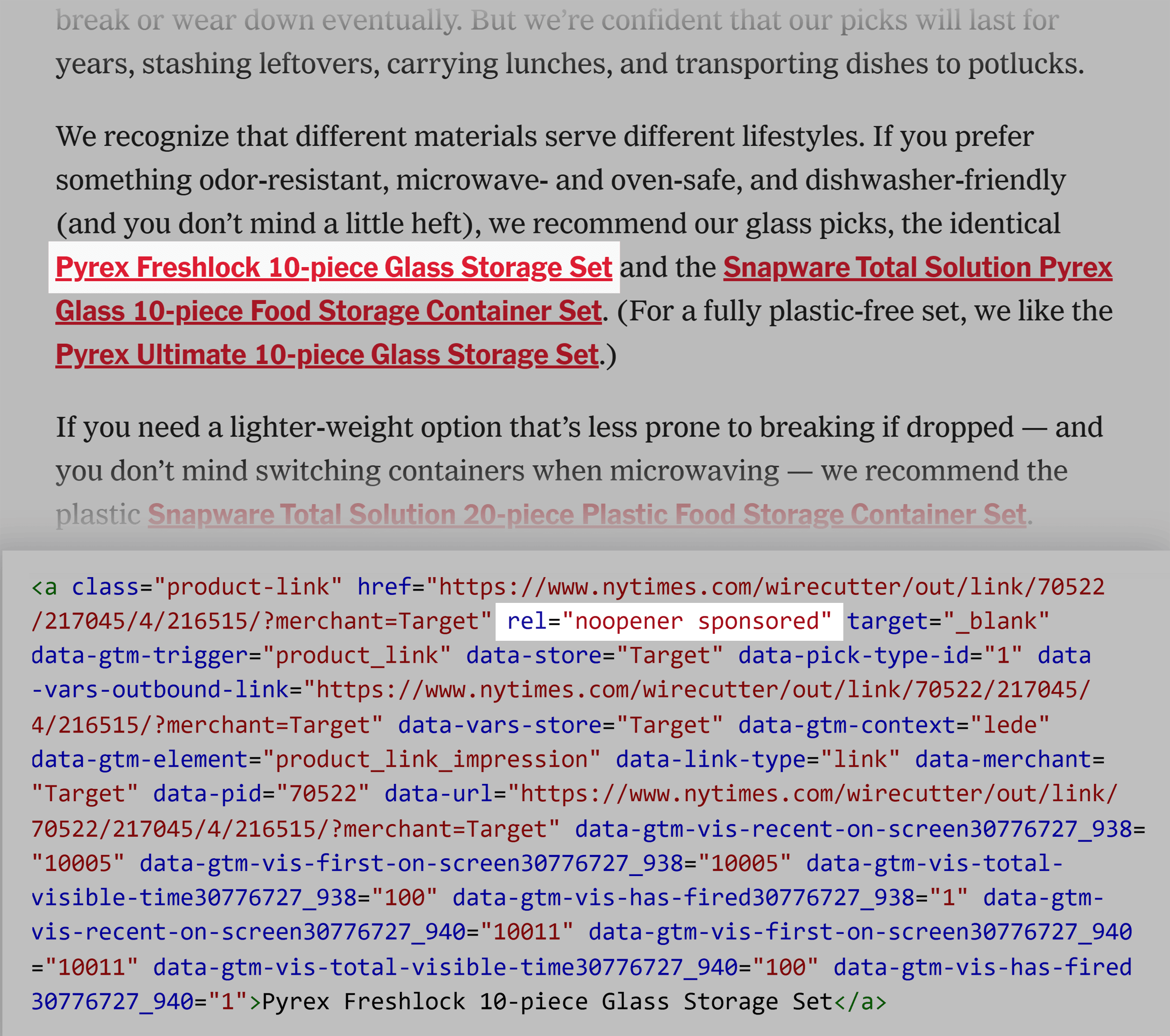 Wirecutter – Sponsored attribute for paid link
