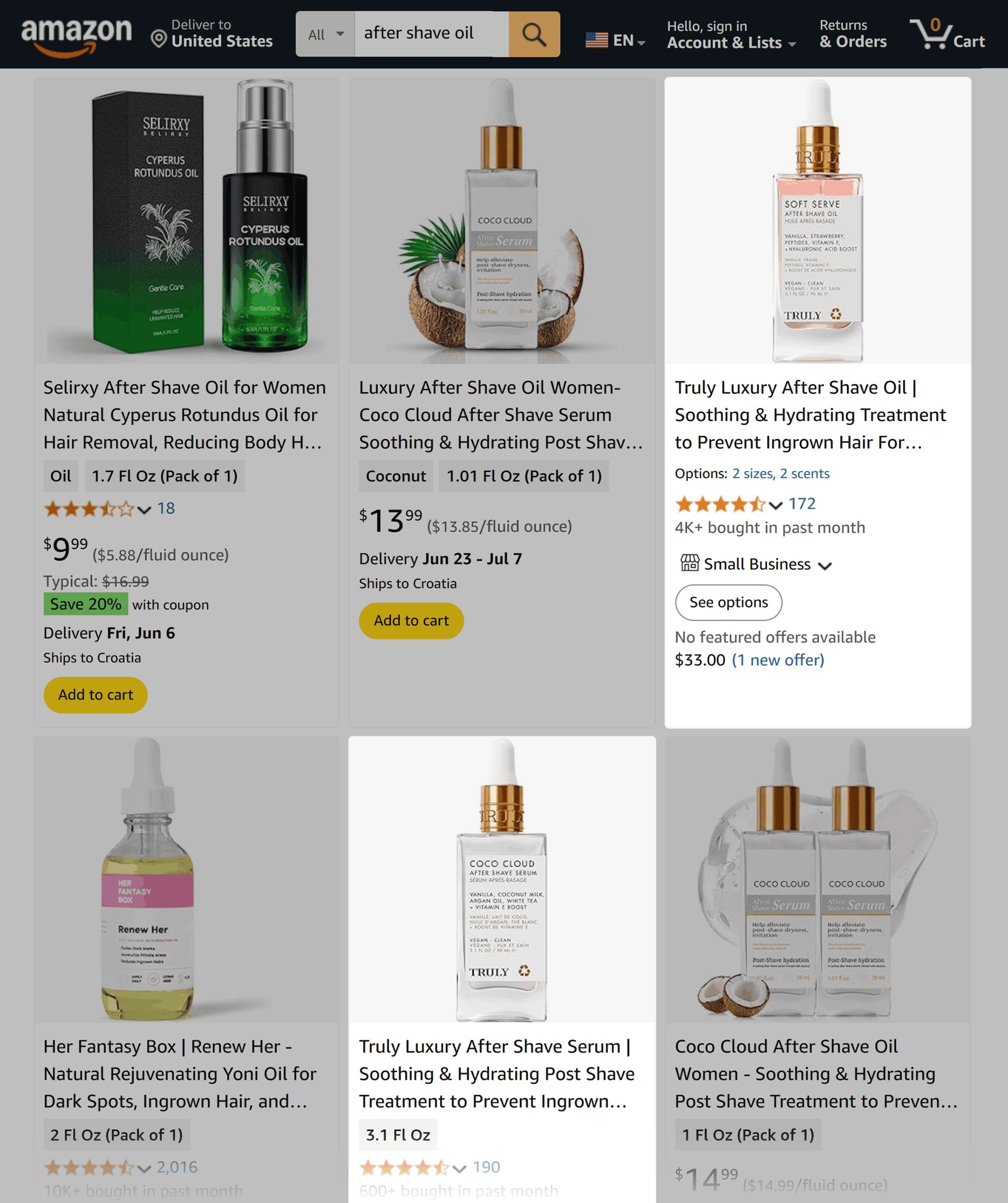亚马逊 – 须后油 – 真正 – 效果 Amazon – After shave oil – Truly – Results