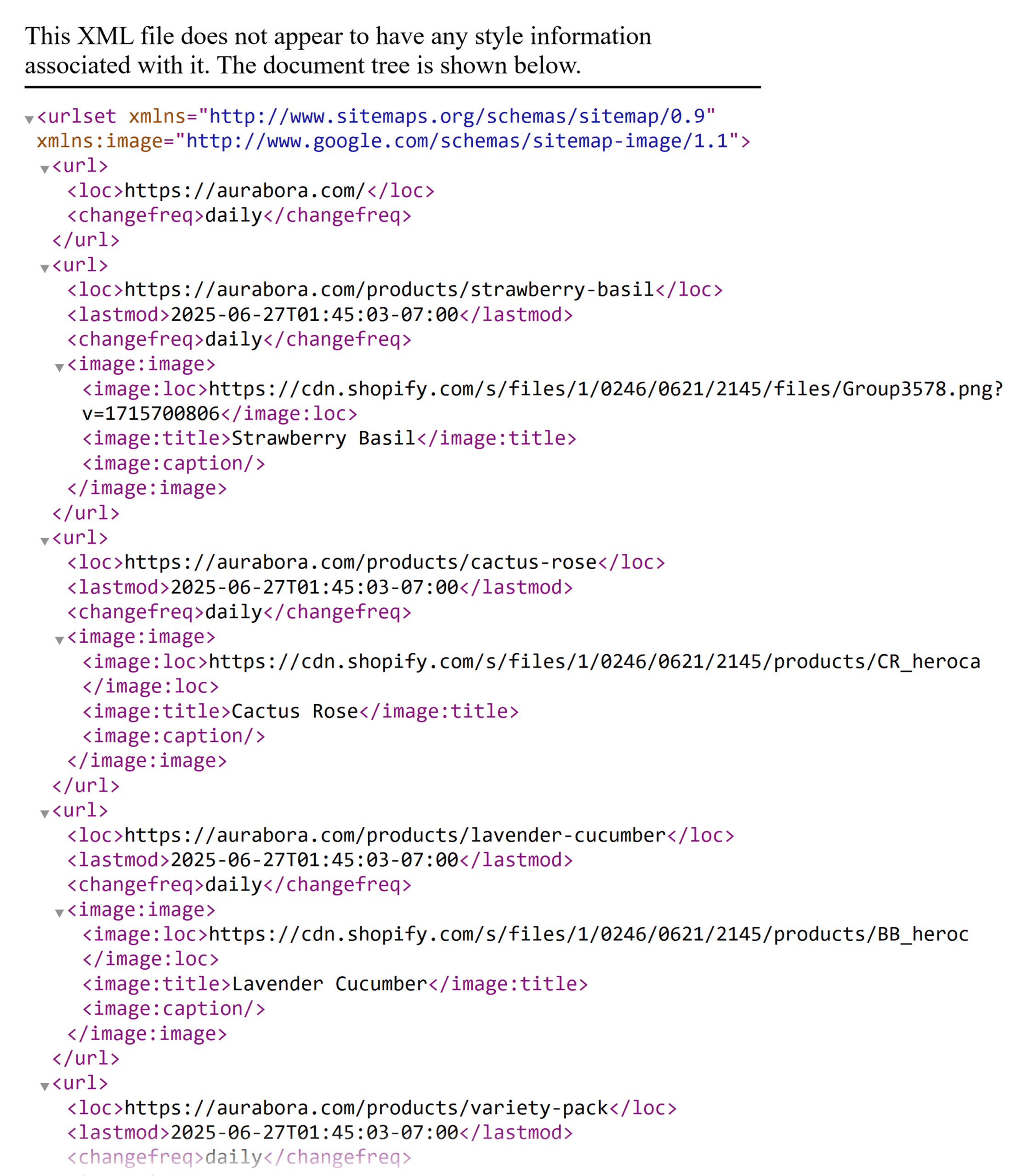 Aurabora – Ecommerce store's sitemap