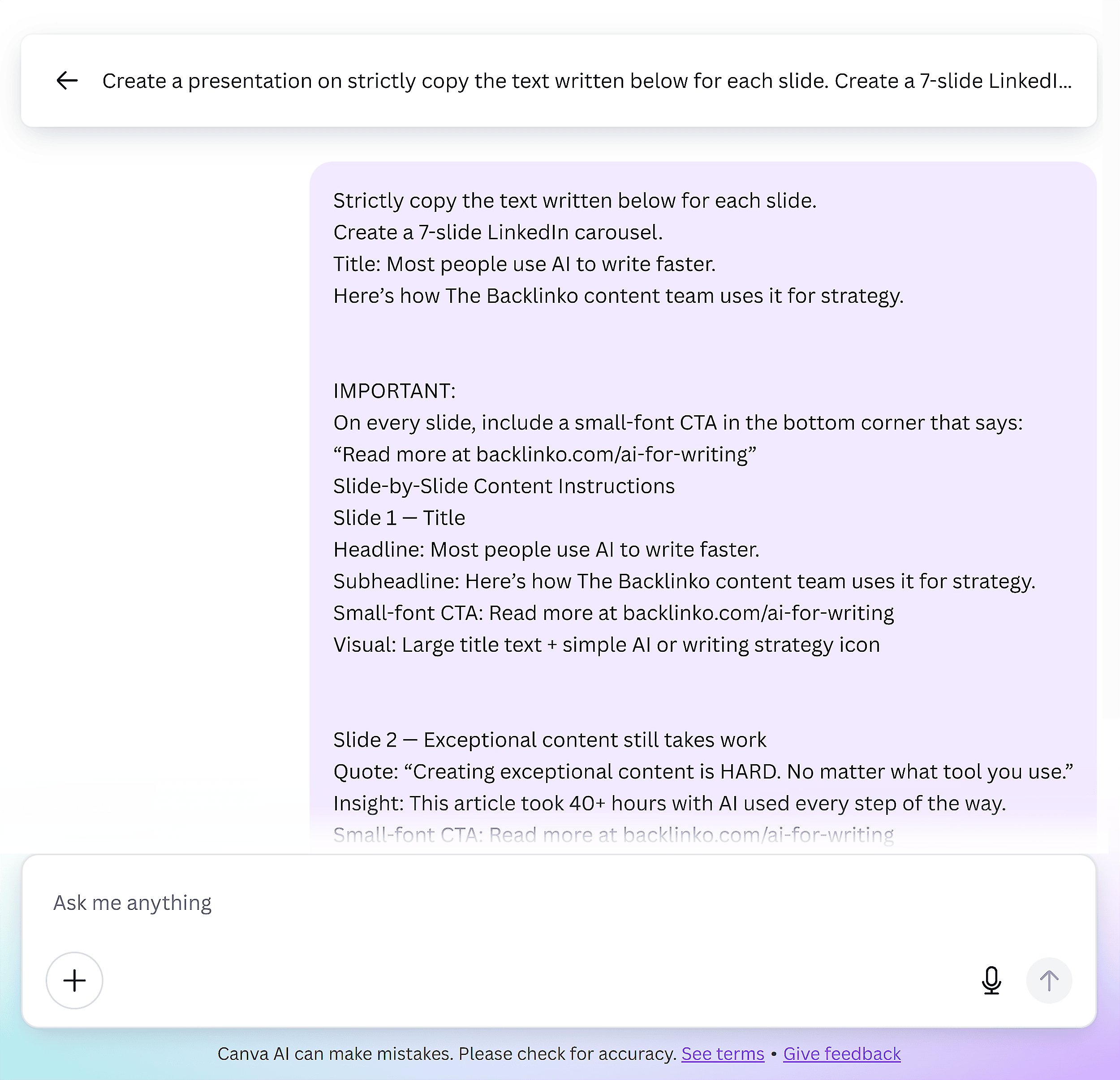 Canva AI design for me presentation prompt