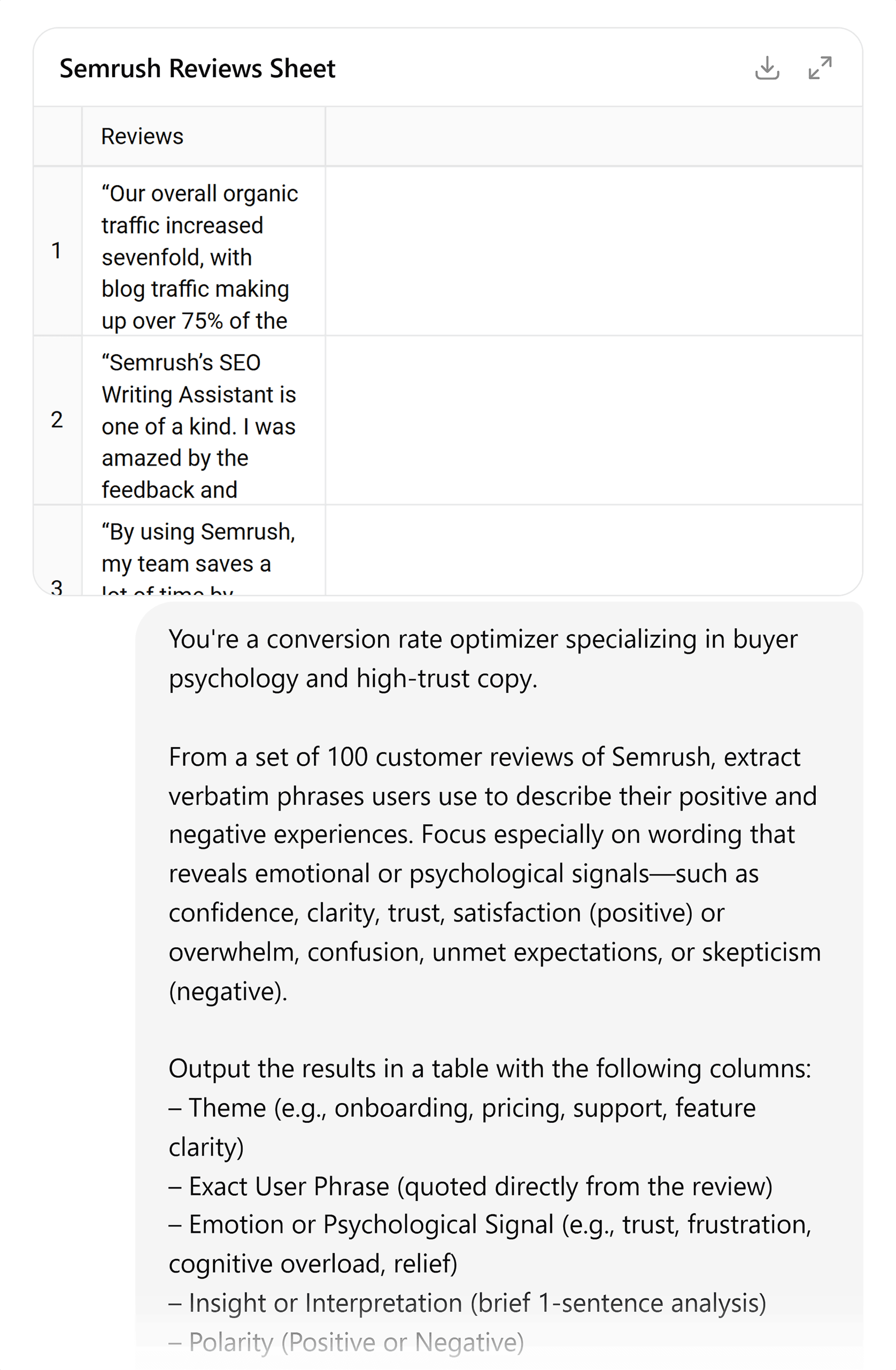 ChatGPT – Review sheet and prompt