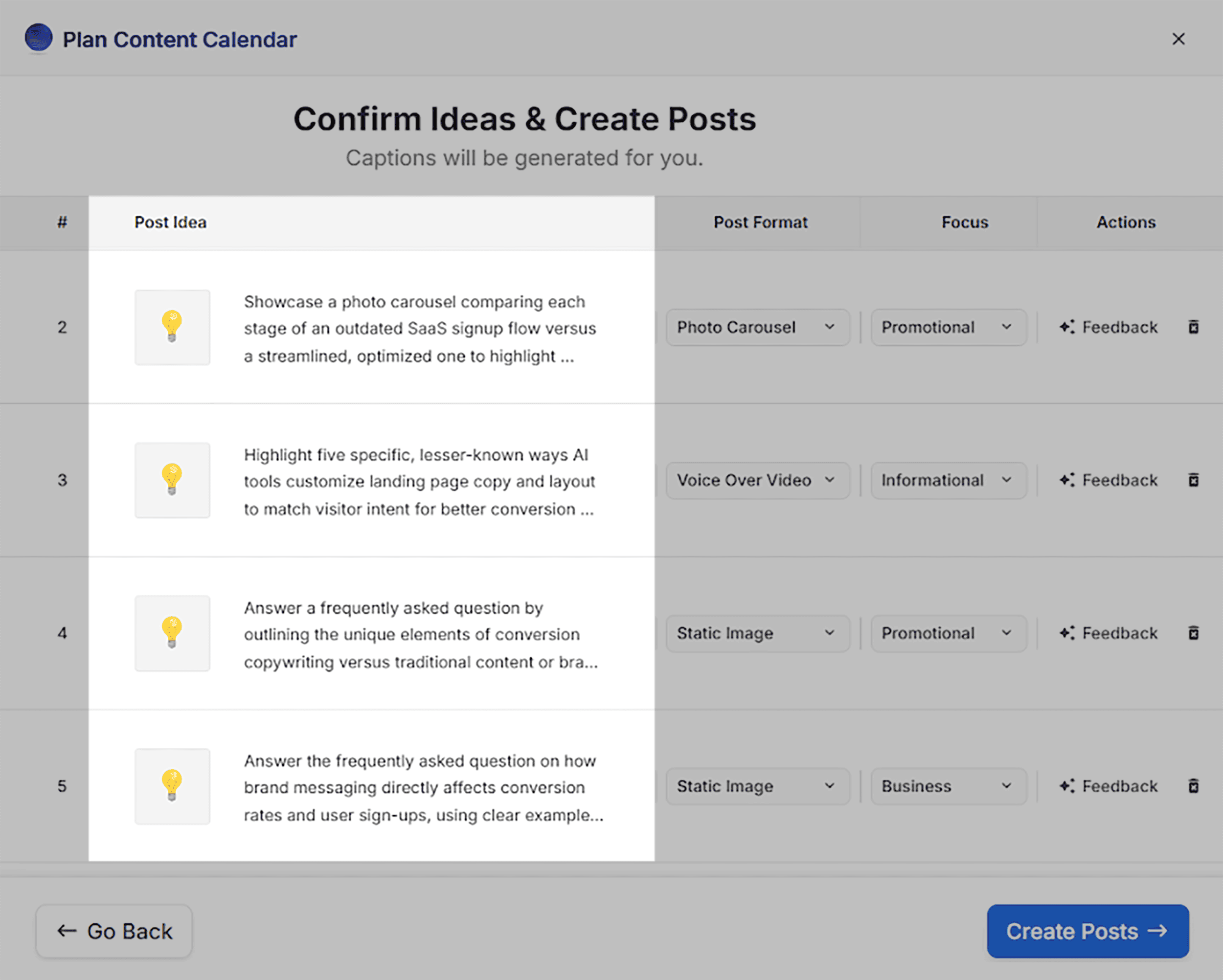 Flick – Plan Content Calendar – Confirm Ideas