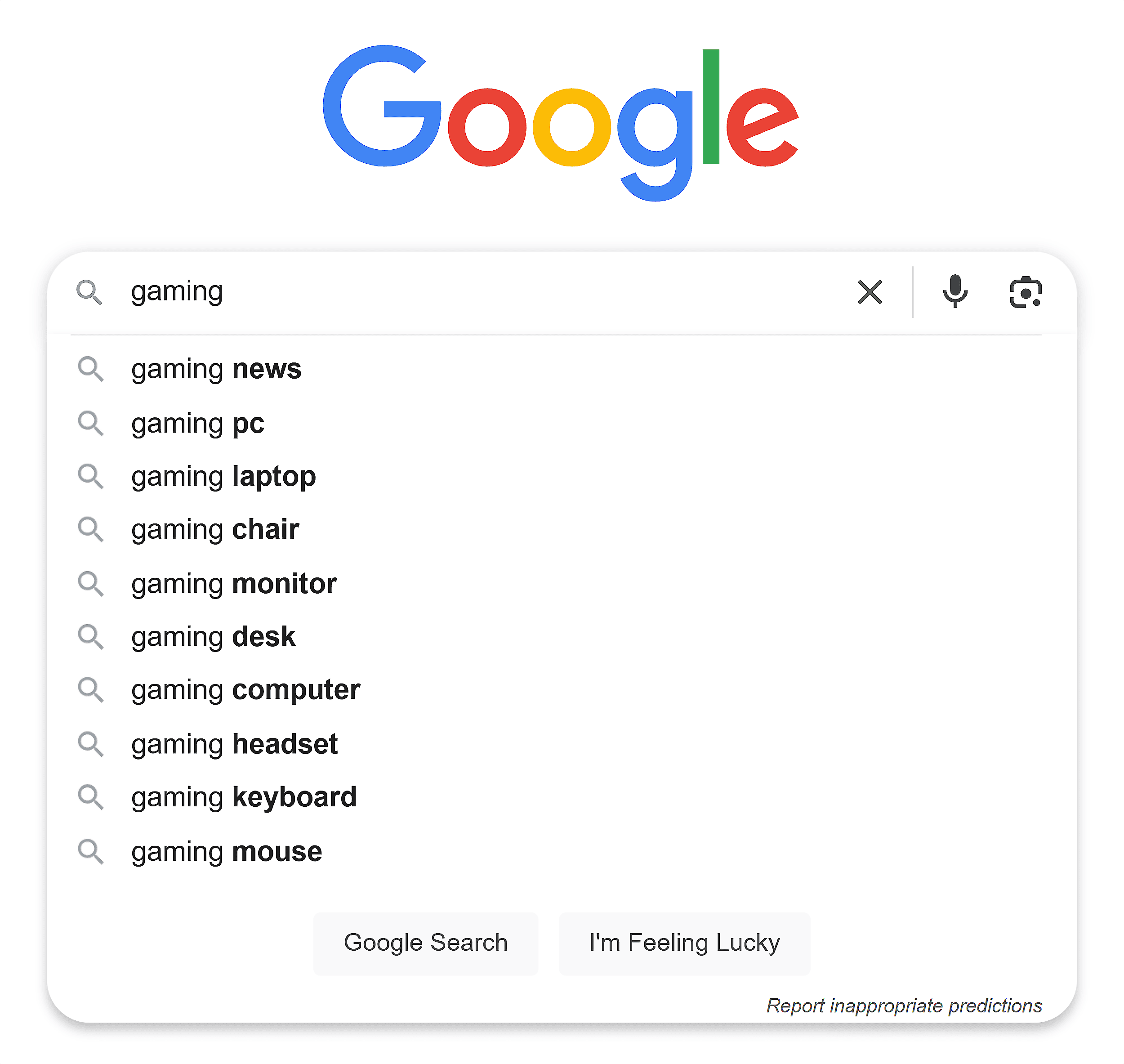 Google – Search suggestions – Gaming