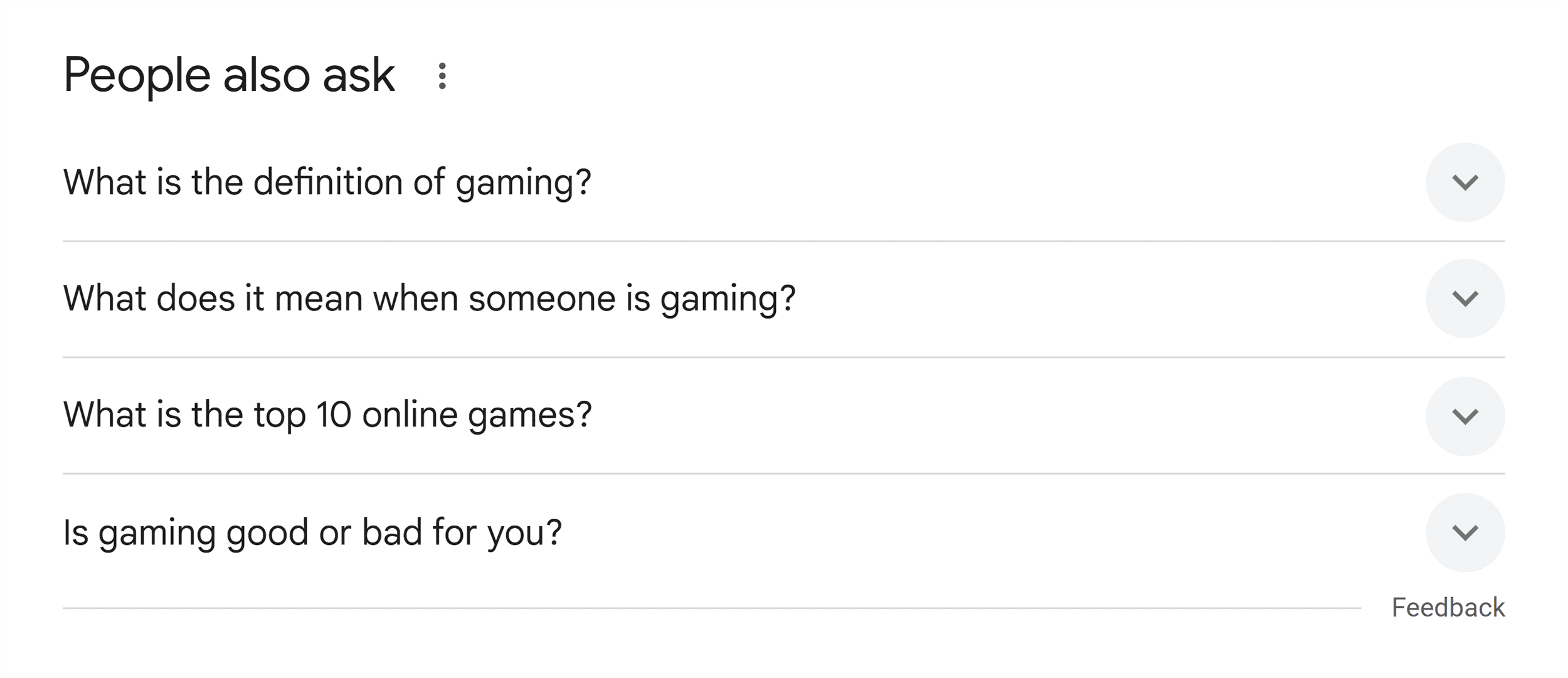 Google SERP – Gaming – People also ask