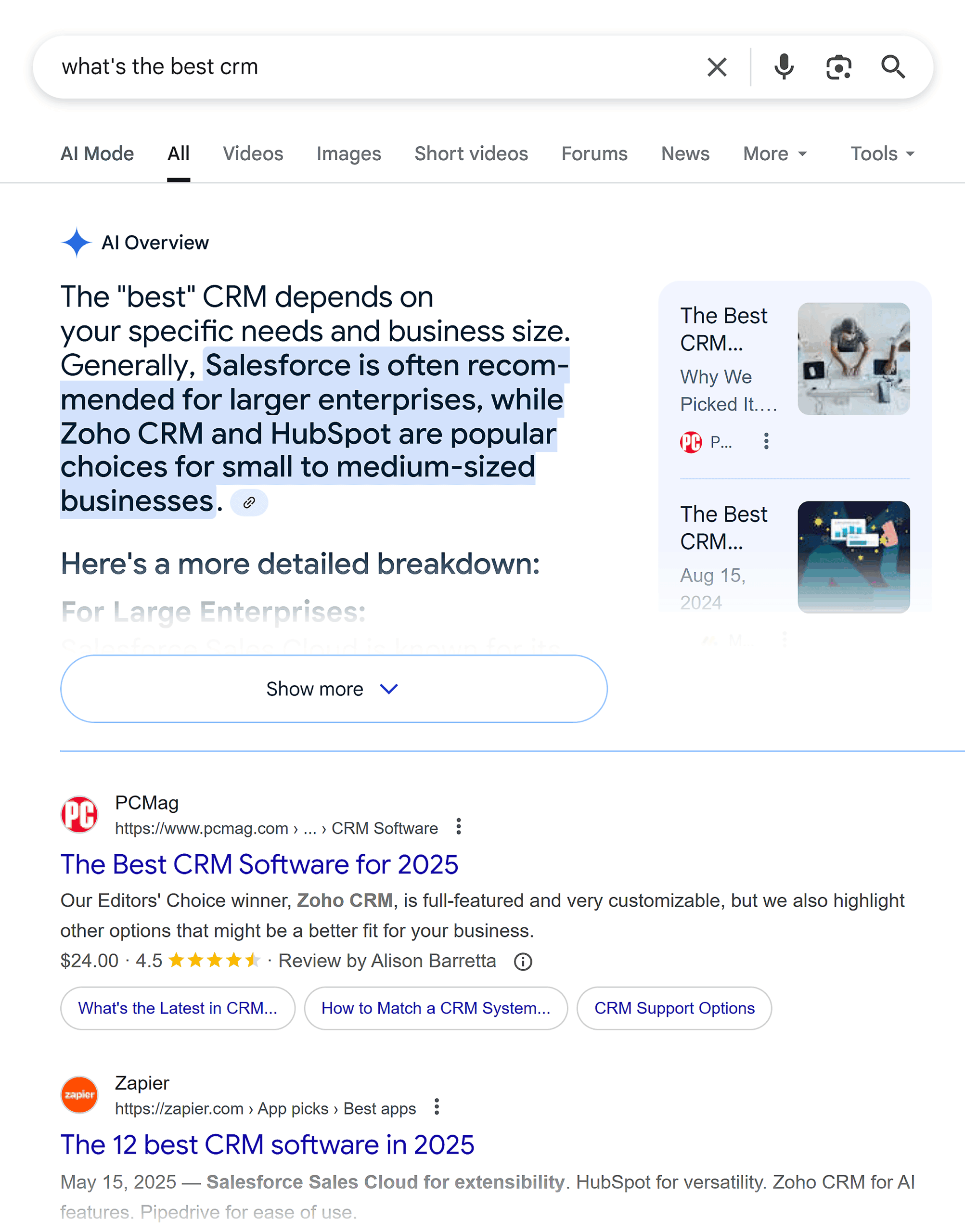 Google SERP – What's the best CRM
