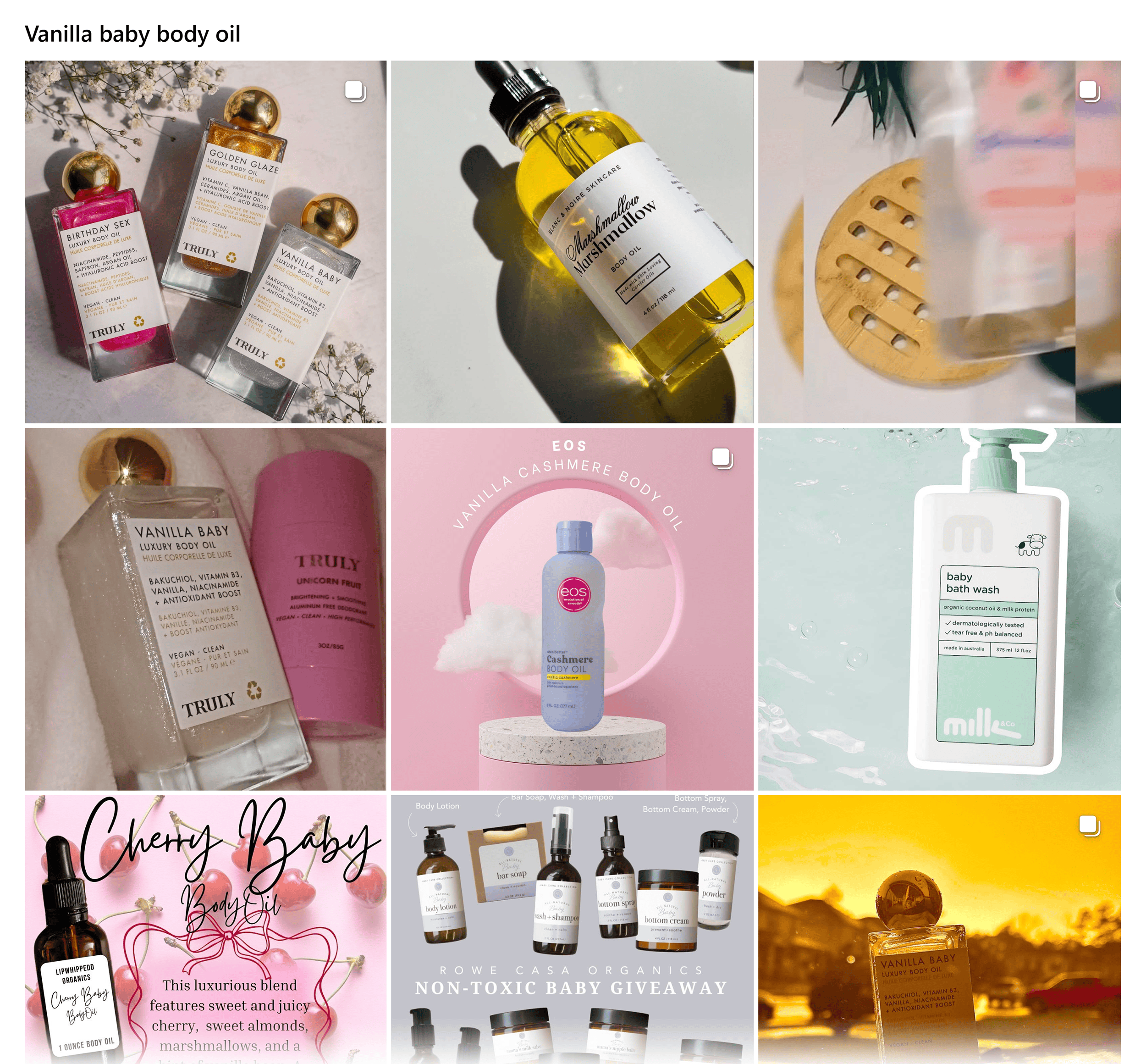 Instagram – 搜索 – 香草婴儿身体油 Instagram – Search – Vanilla baby body oil
