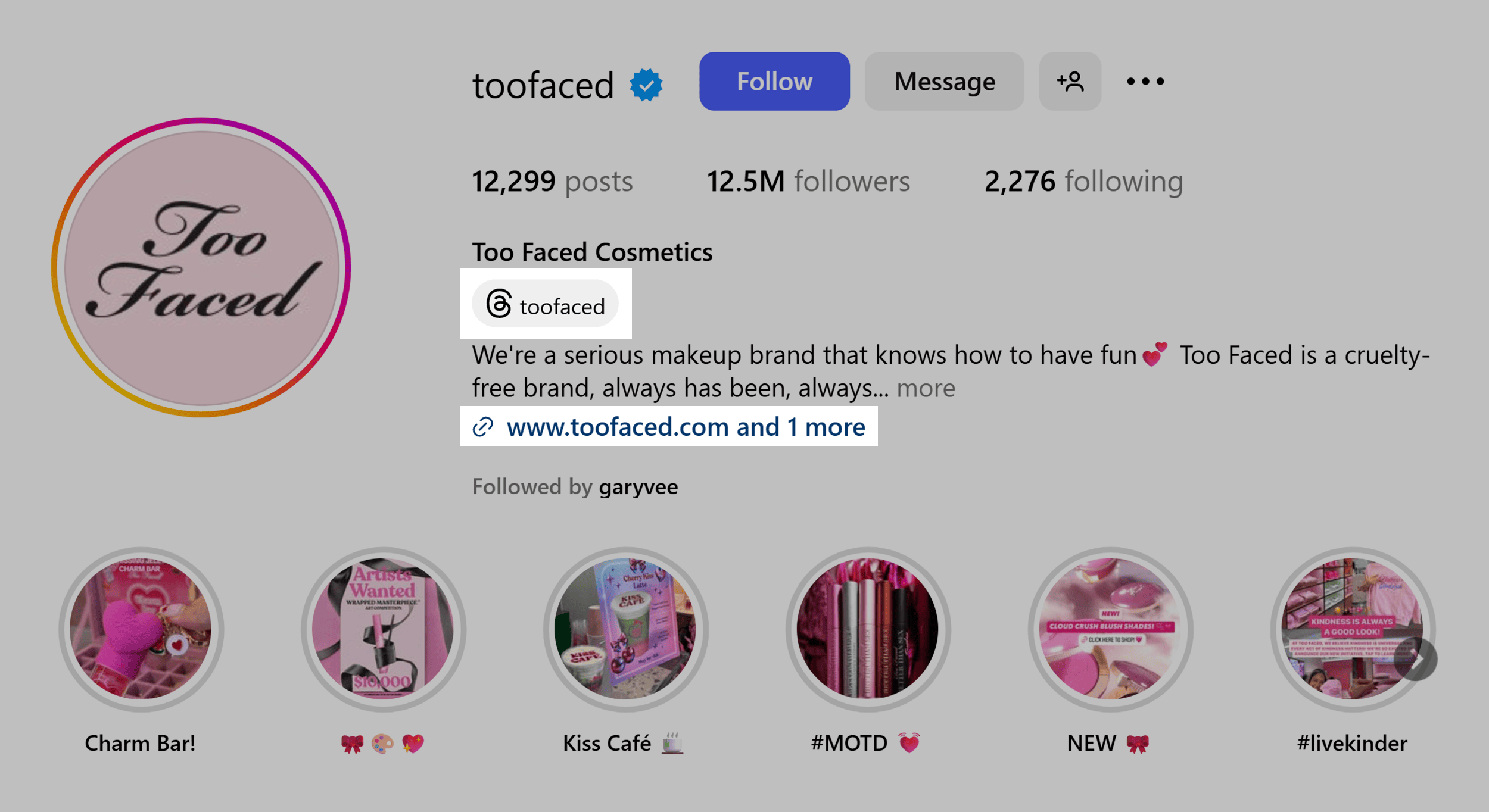 Instagram – Too Faced – 商店按钮和链接 Instagram – Too Faced – Shop button & links