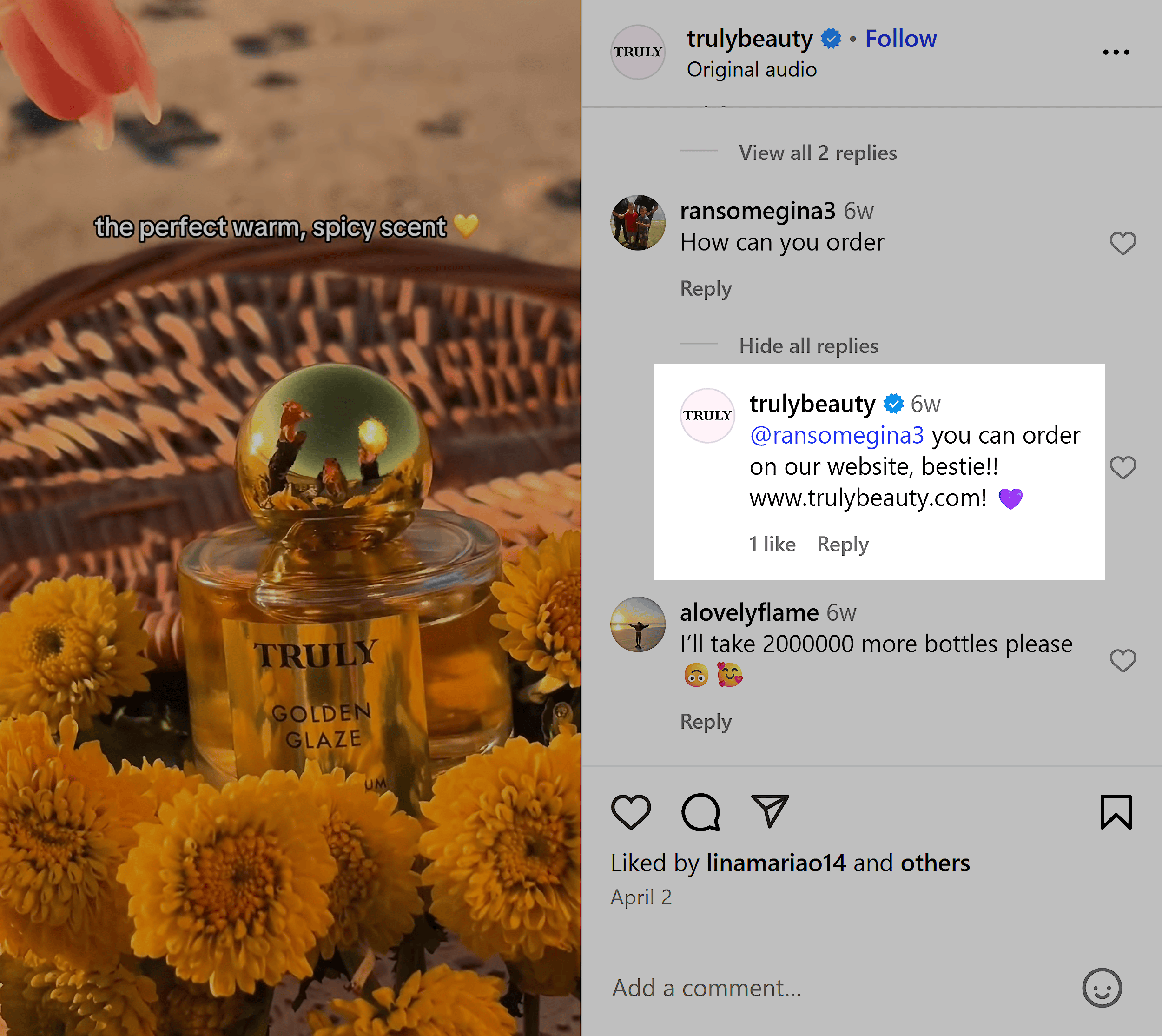 Instagram – 真美 – 评论互动 Instagram – Truly Beauty – Comments engagement