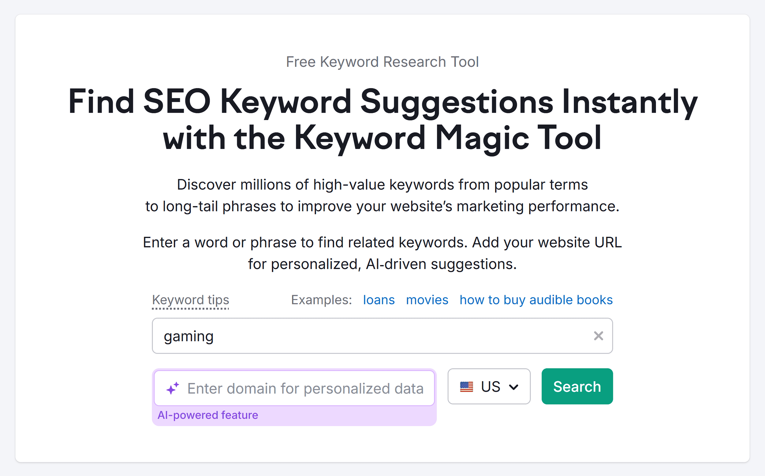 Keyword Magic Tool – Gaming – Search