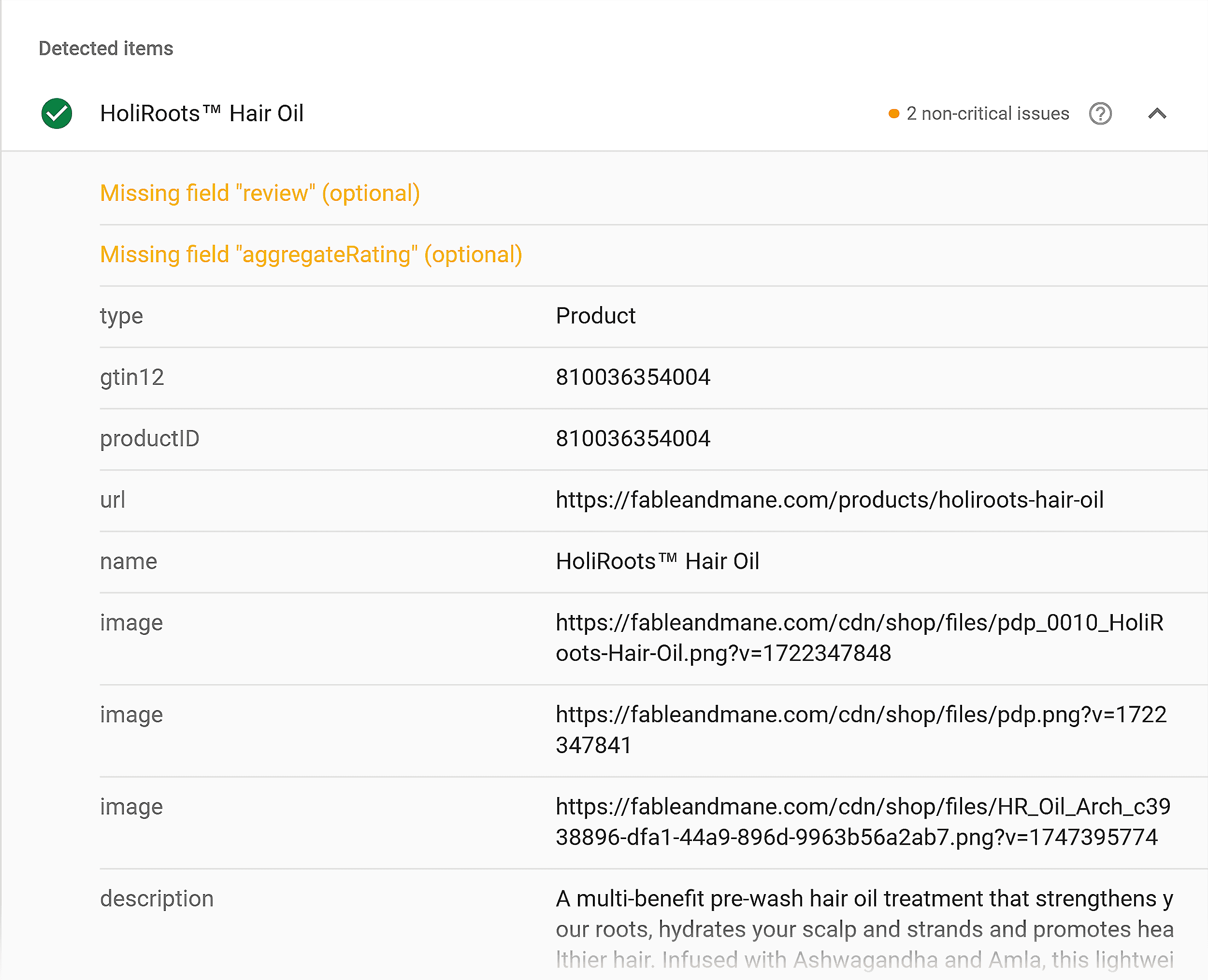 Rich Results Test – Product missing field