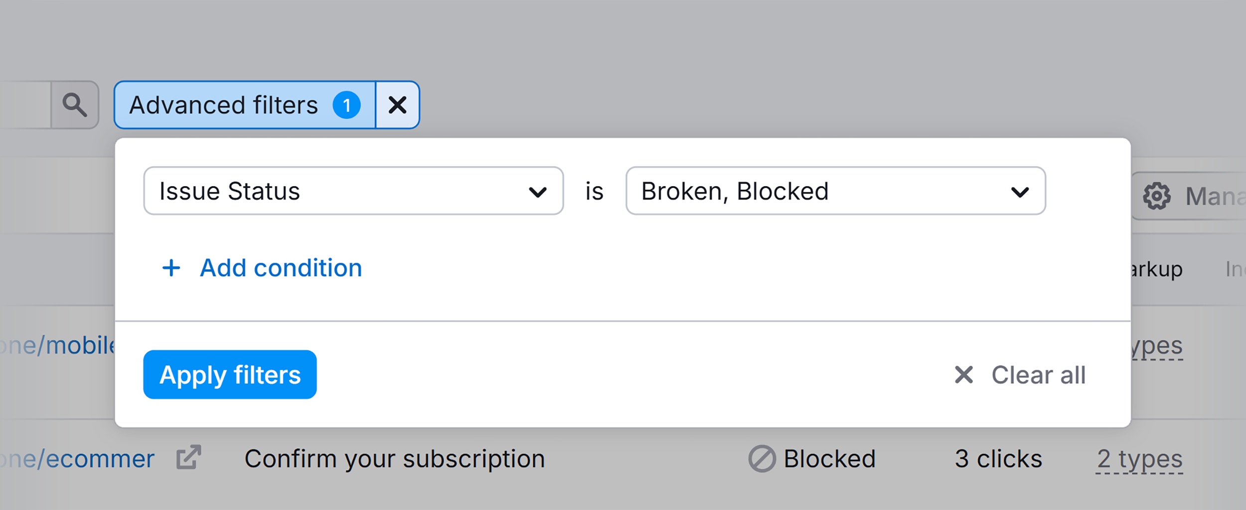 Site Audit – Crawled Pages – Advanced filters