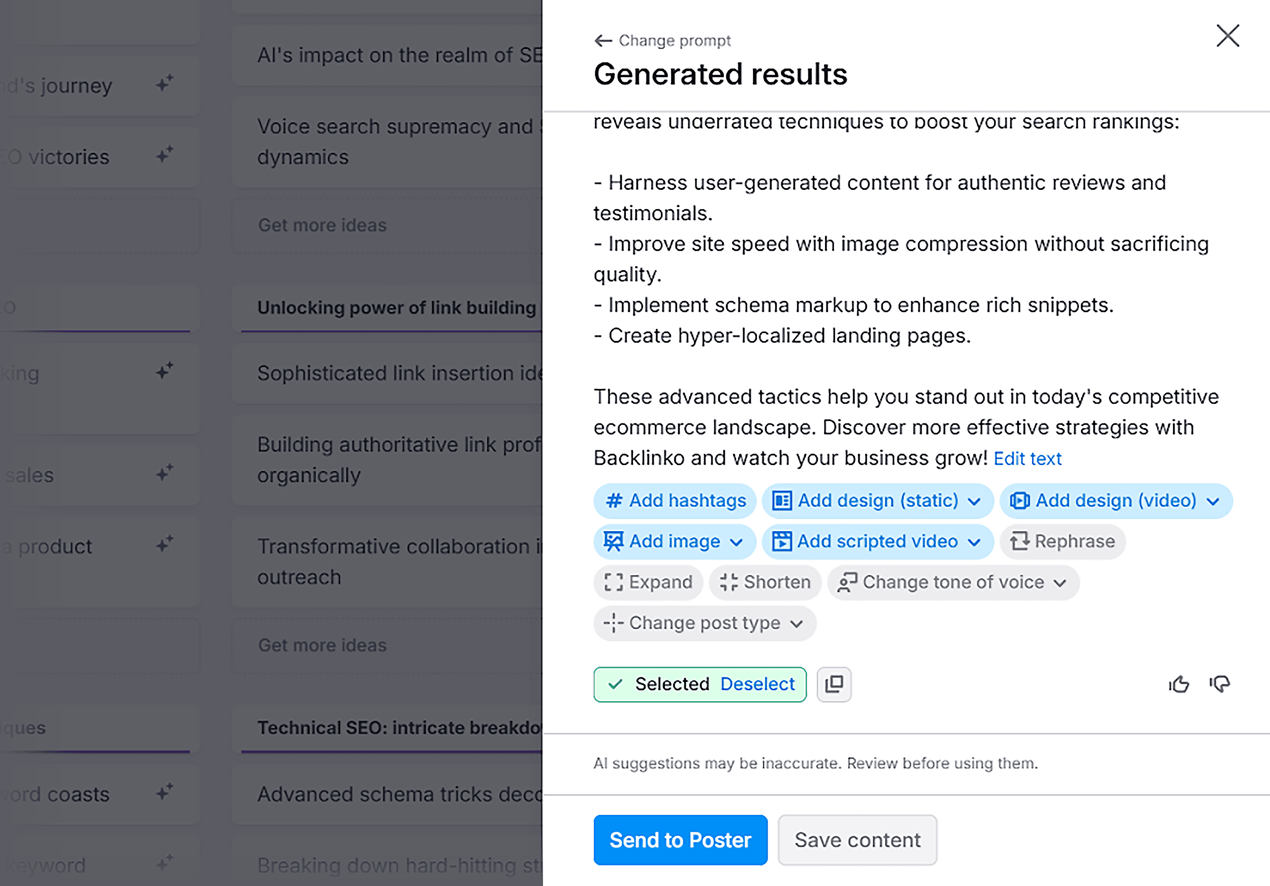 Social Content AI – Backlinko – Generated results