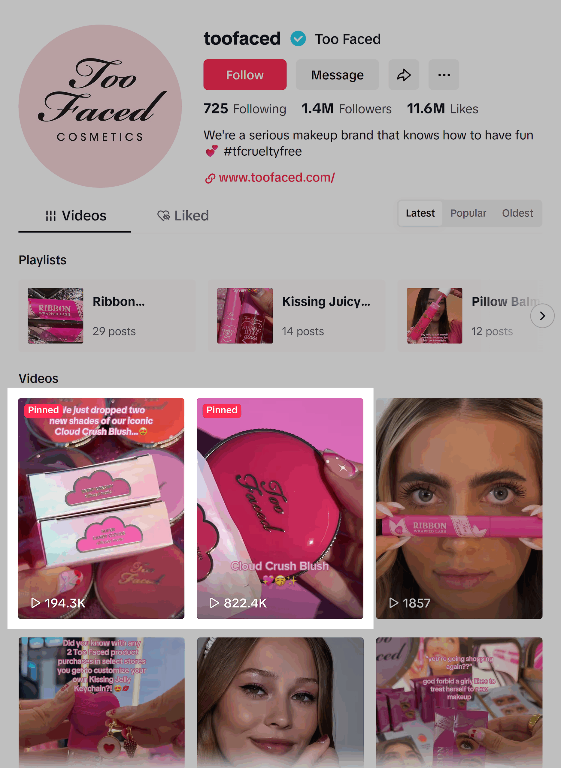 TikTok – Too Faced – 置顶视频 TikTok – Too Faced – Pinned videos
