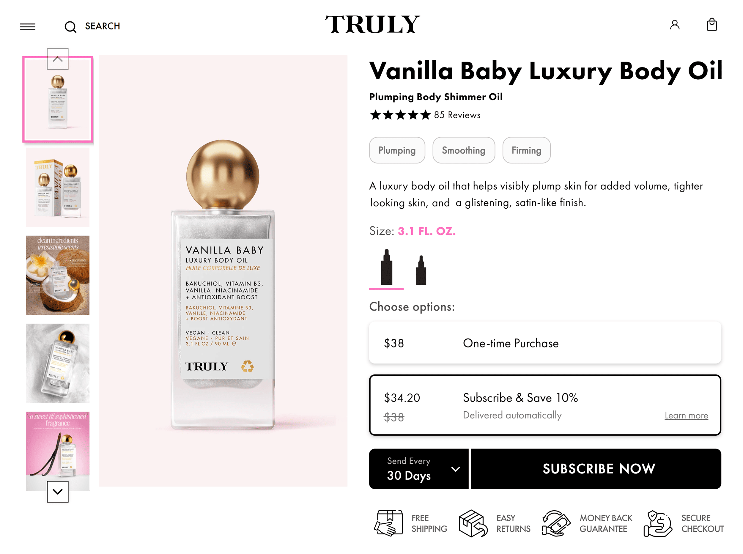 Truly Beauty 产品 – 香草婴儿奢华身体油 Truly Beauty products – Vanilla Baby Luxury Body Oil