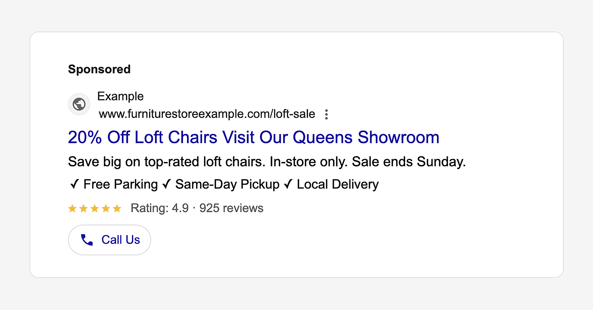 Google Search Ad Mockup – Local furniture store