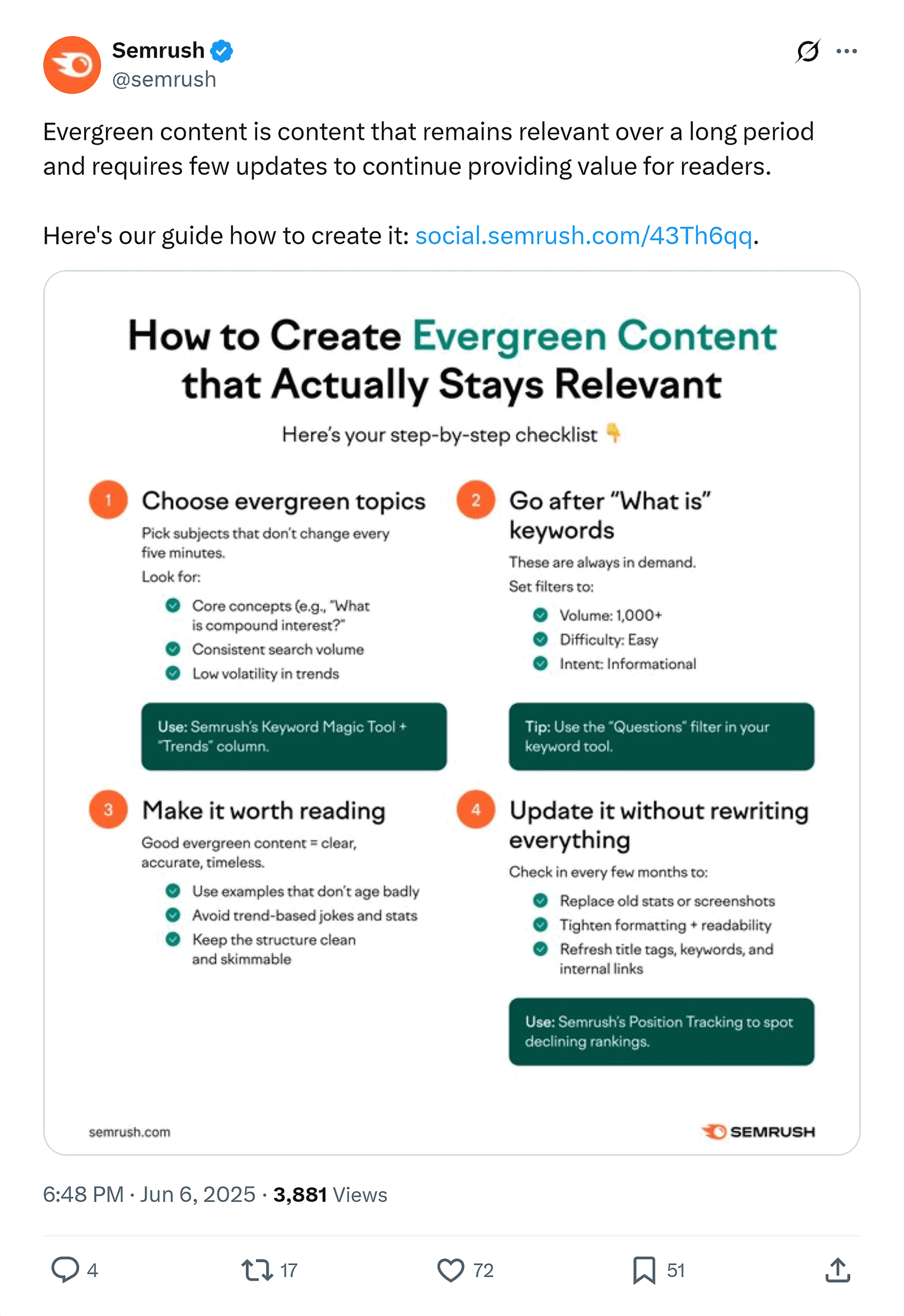 X – Semrush 状态 – 常青内容 X – Semrush status – Evergreen Content