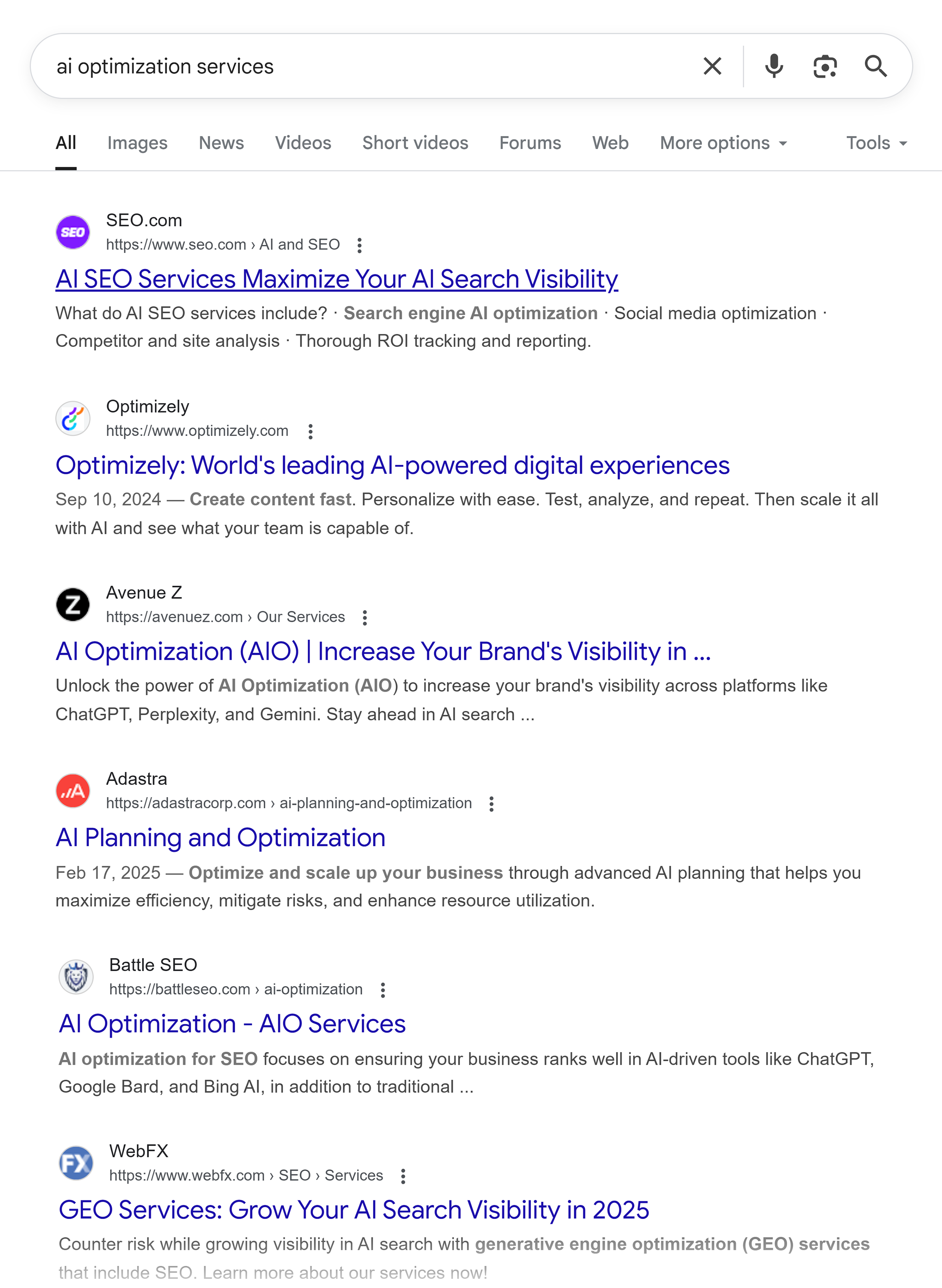 Google SERP – AI optimization services