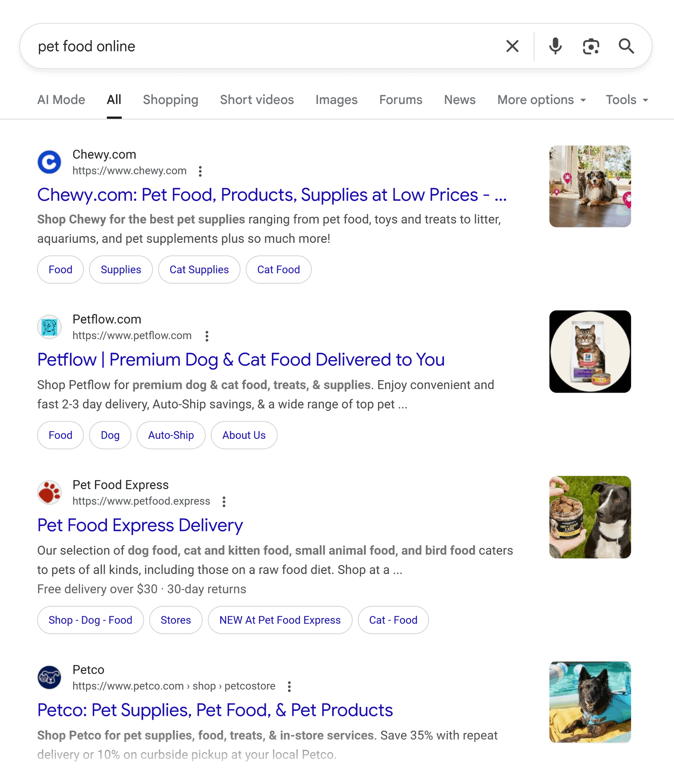Google SERP – Pet food online Google SERP – Pet food online