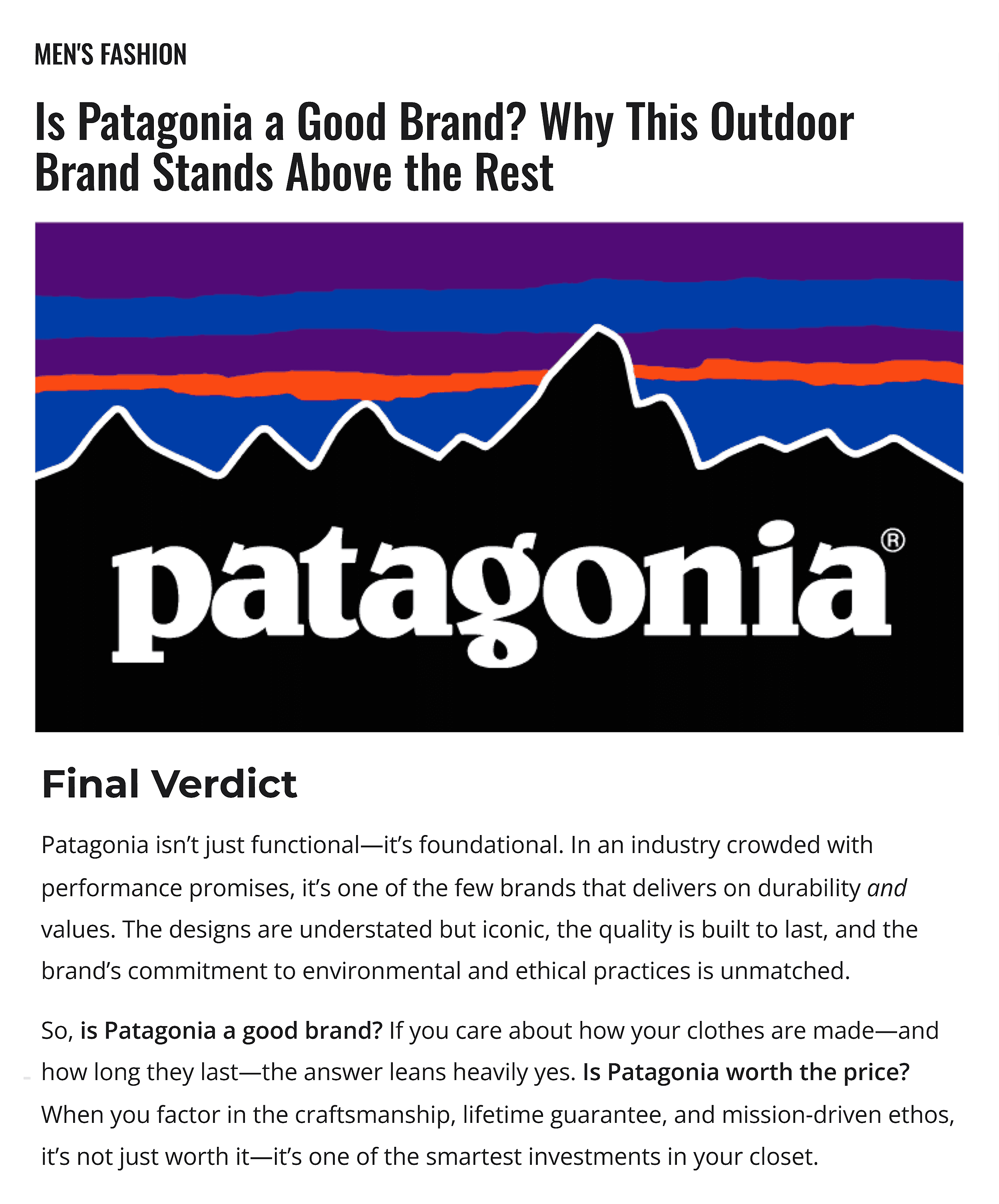 FashionBeans – Is Patagonia a good brand