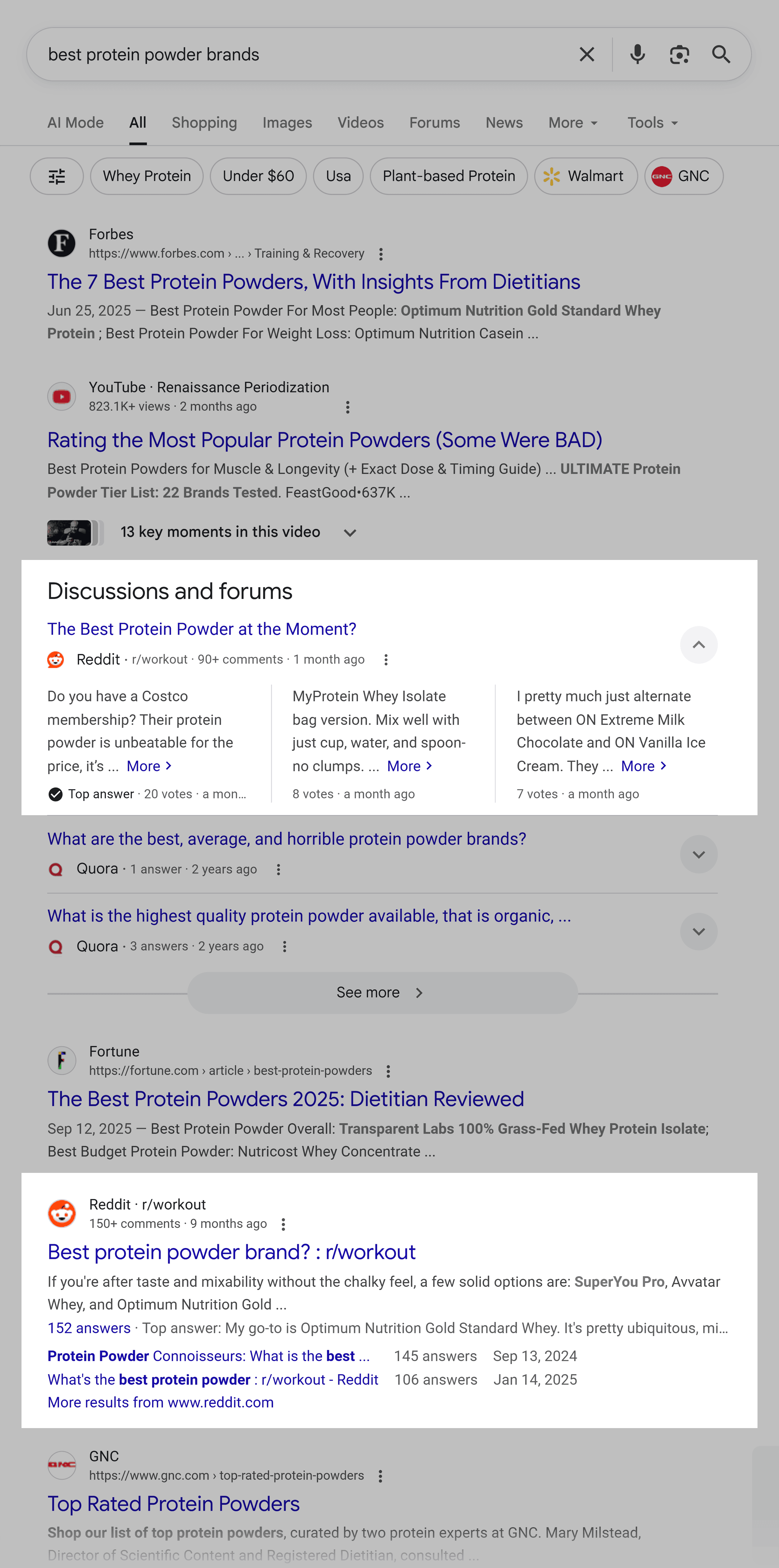 Google SERP – Best protein powder brands