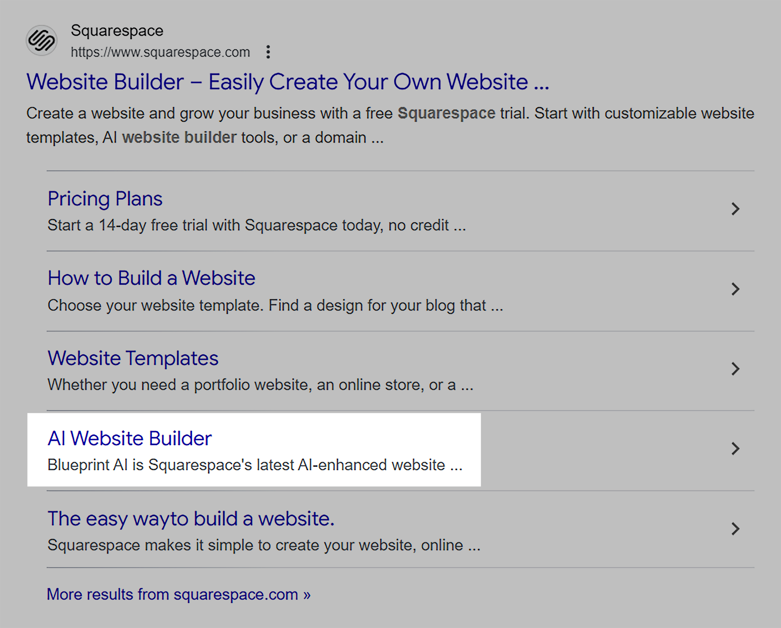 Google SERP – Squarespace Website Builder – AI Website Builder