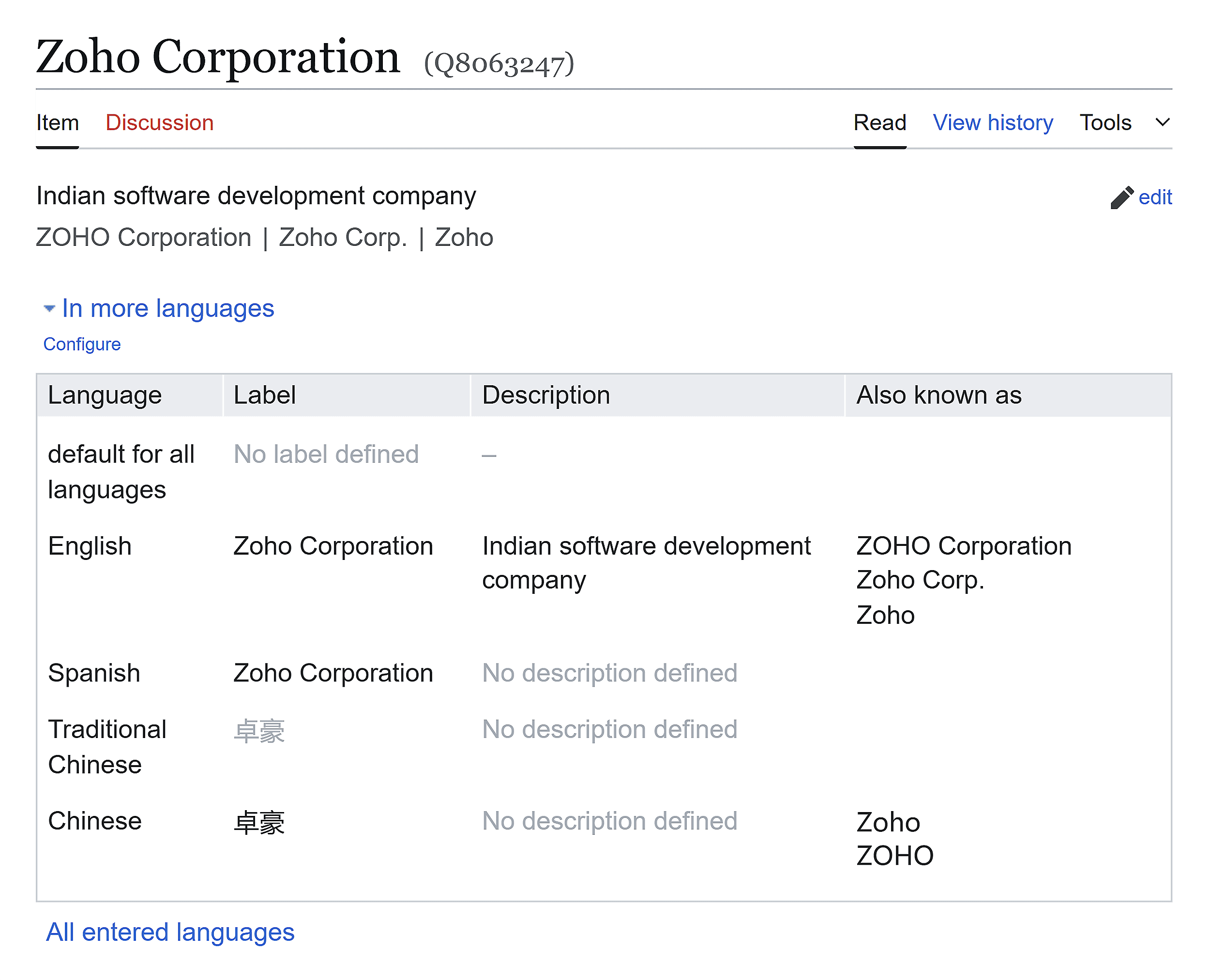 Wikidata – Zoho Corporation