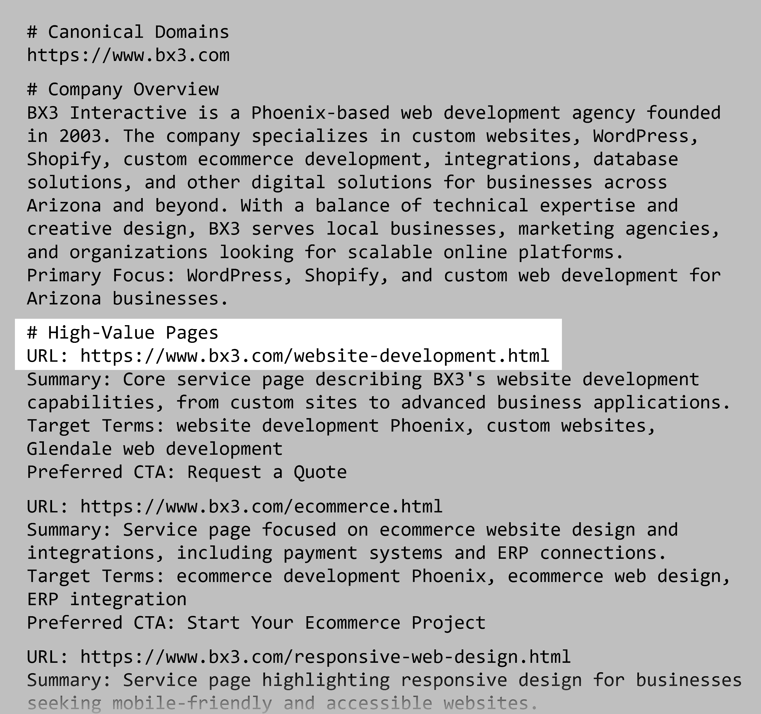 BX3 – LLMs.txt – High Value Pages