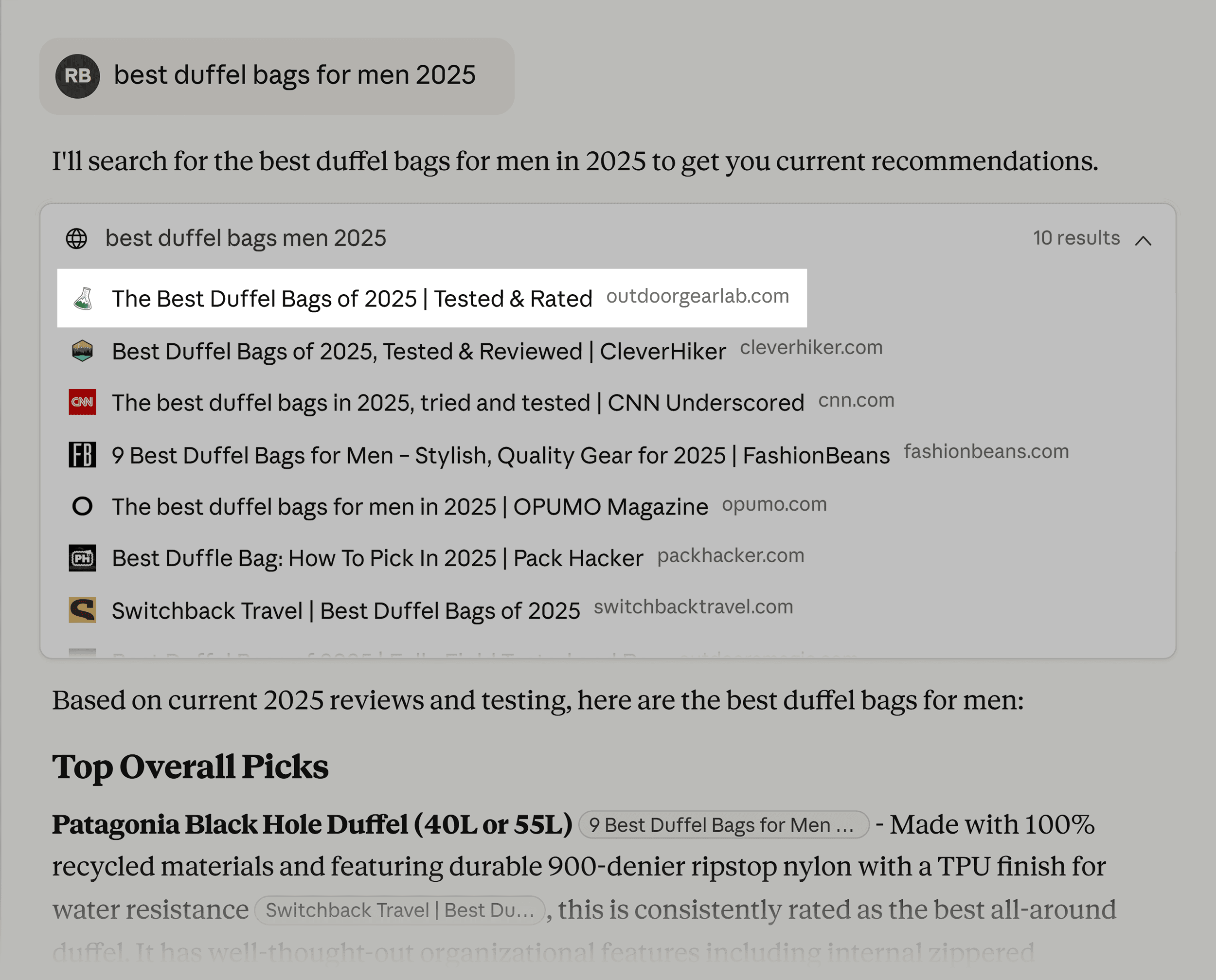 Dynamic SEO Pro Claude – Outdoor Gear Lab result