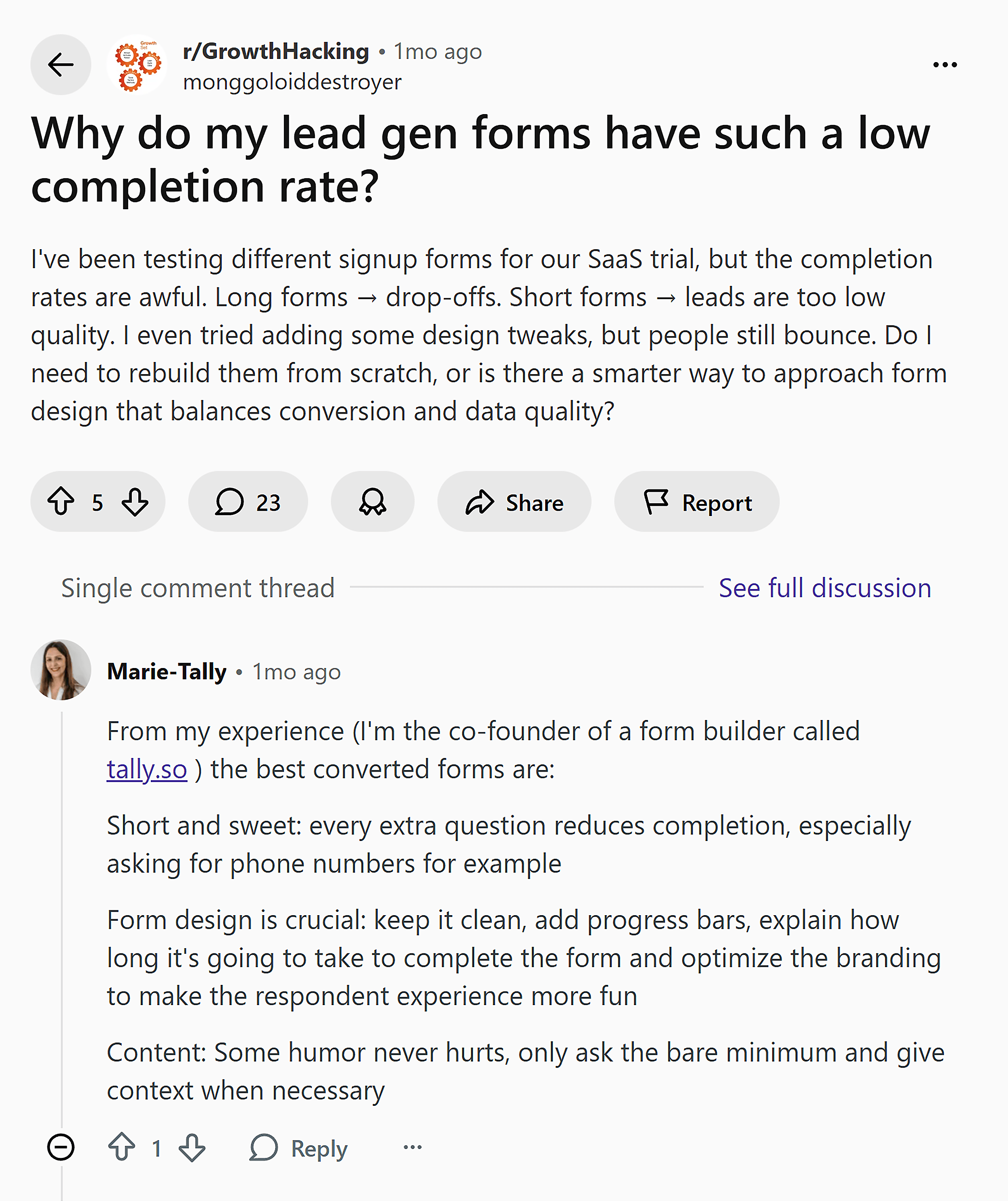 Dynamic SEO Pro Reddit thread – Lead gen forms