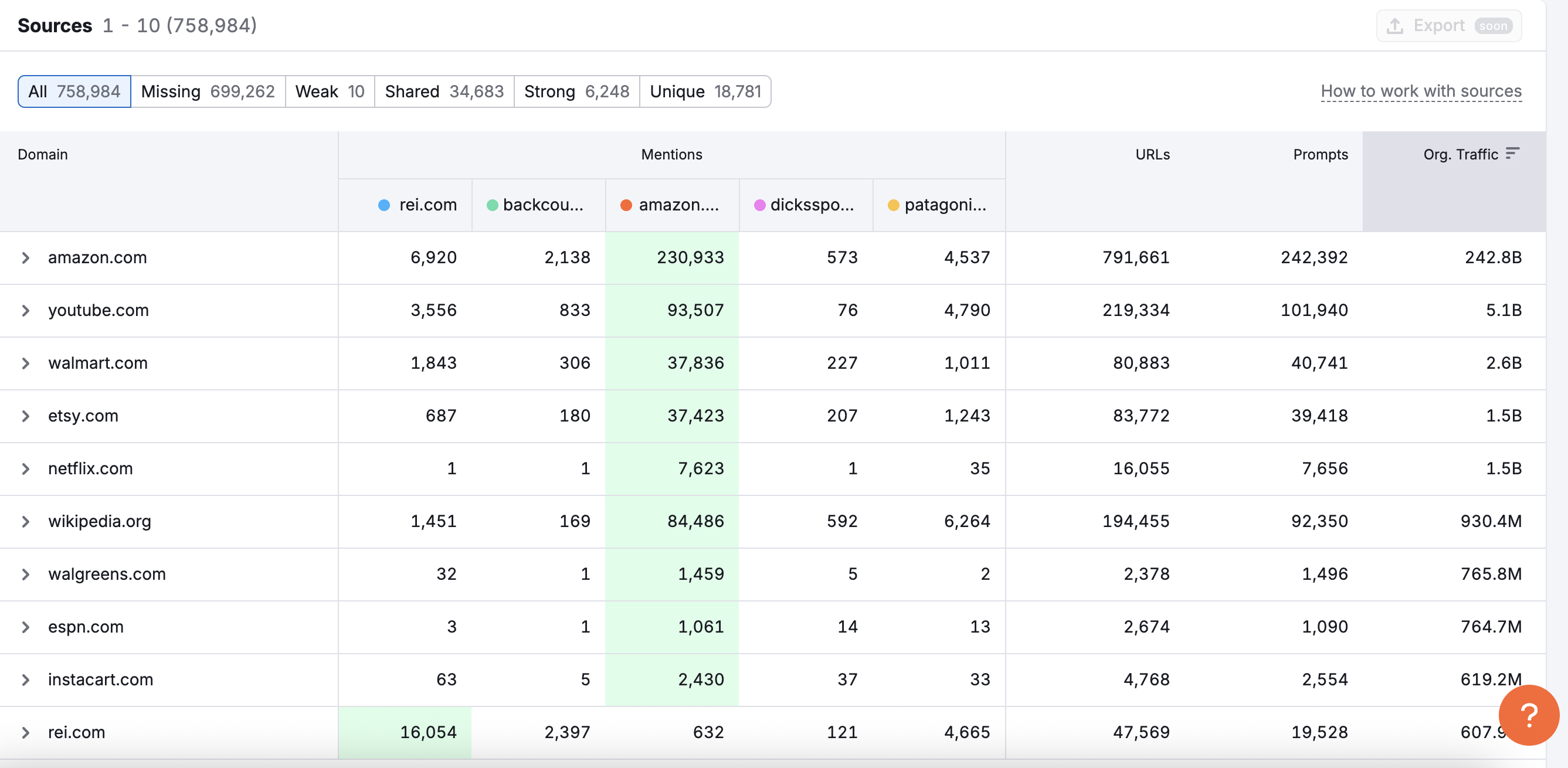 REI Competitor Research via Semrush's AI Visibility Toolkit