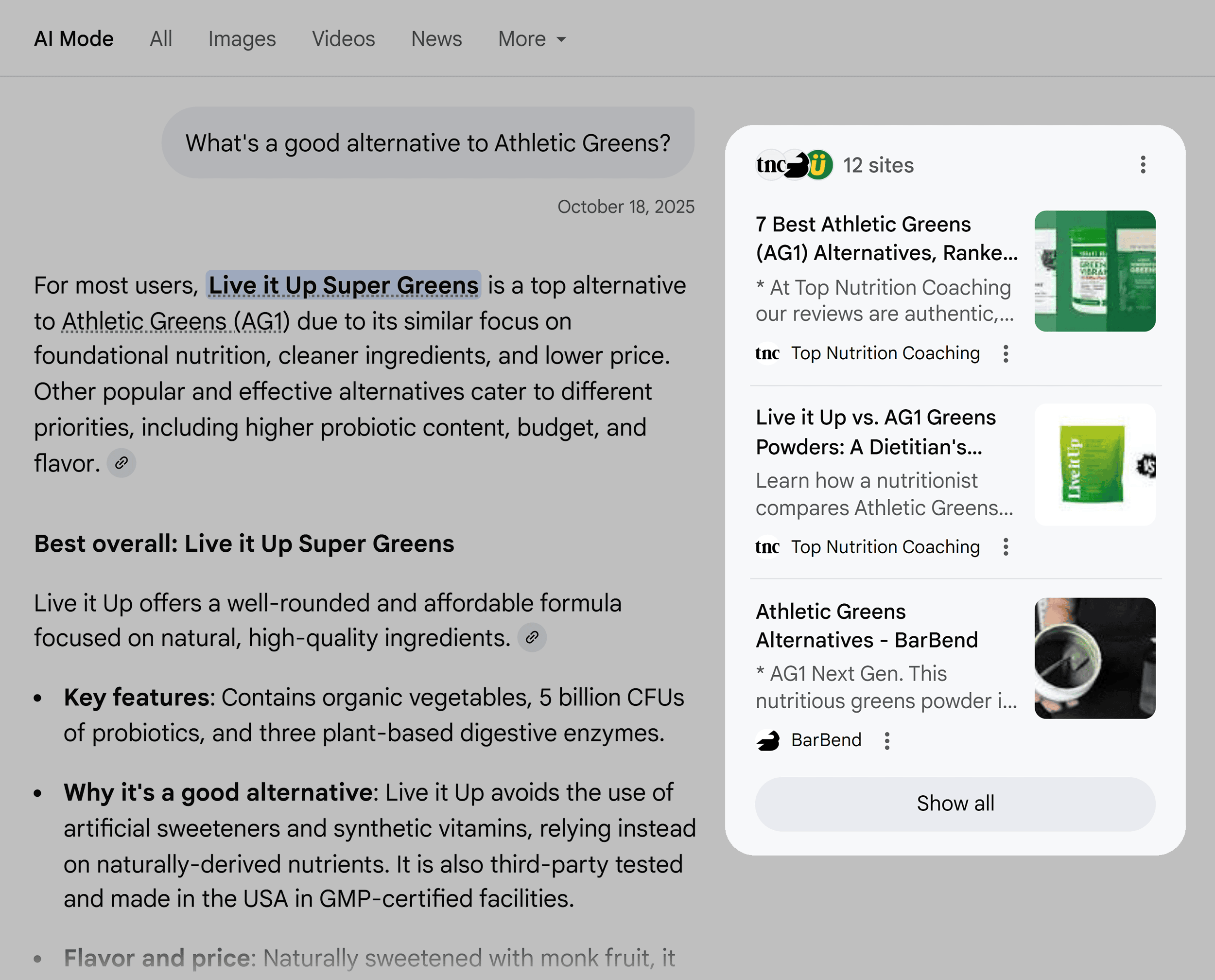 AI Mode – Comparison articles