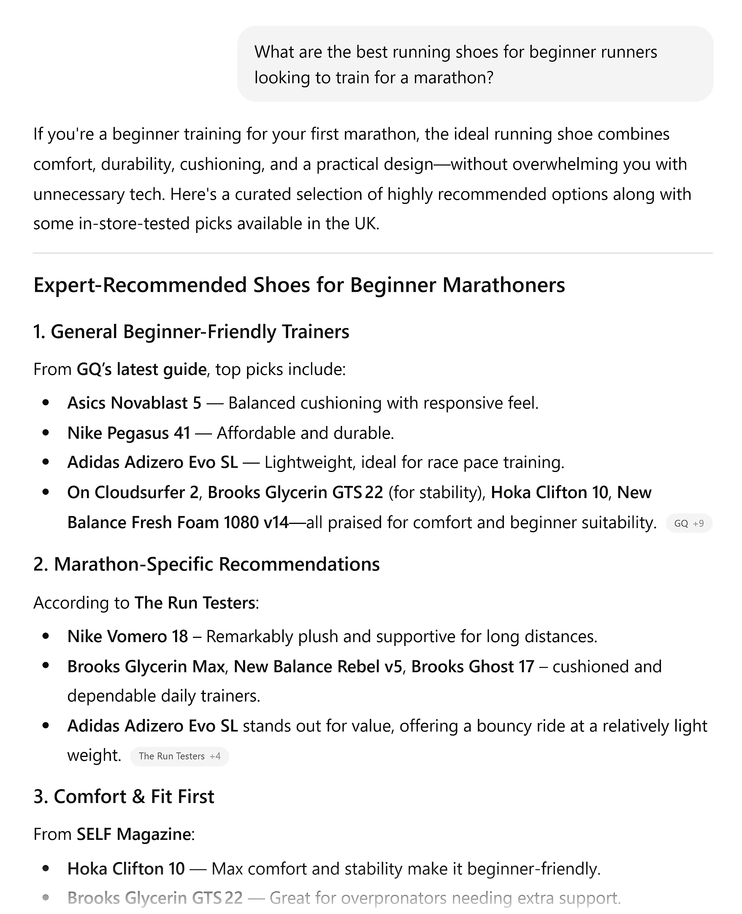 ChatGPT – Best running shoes