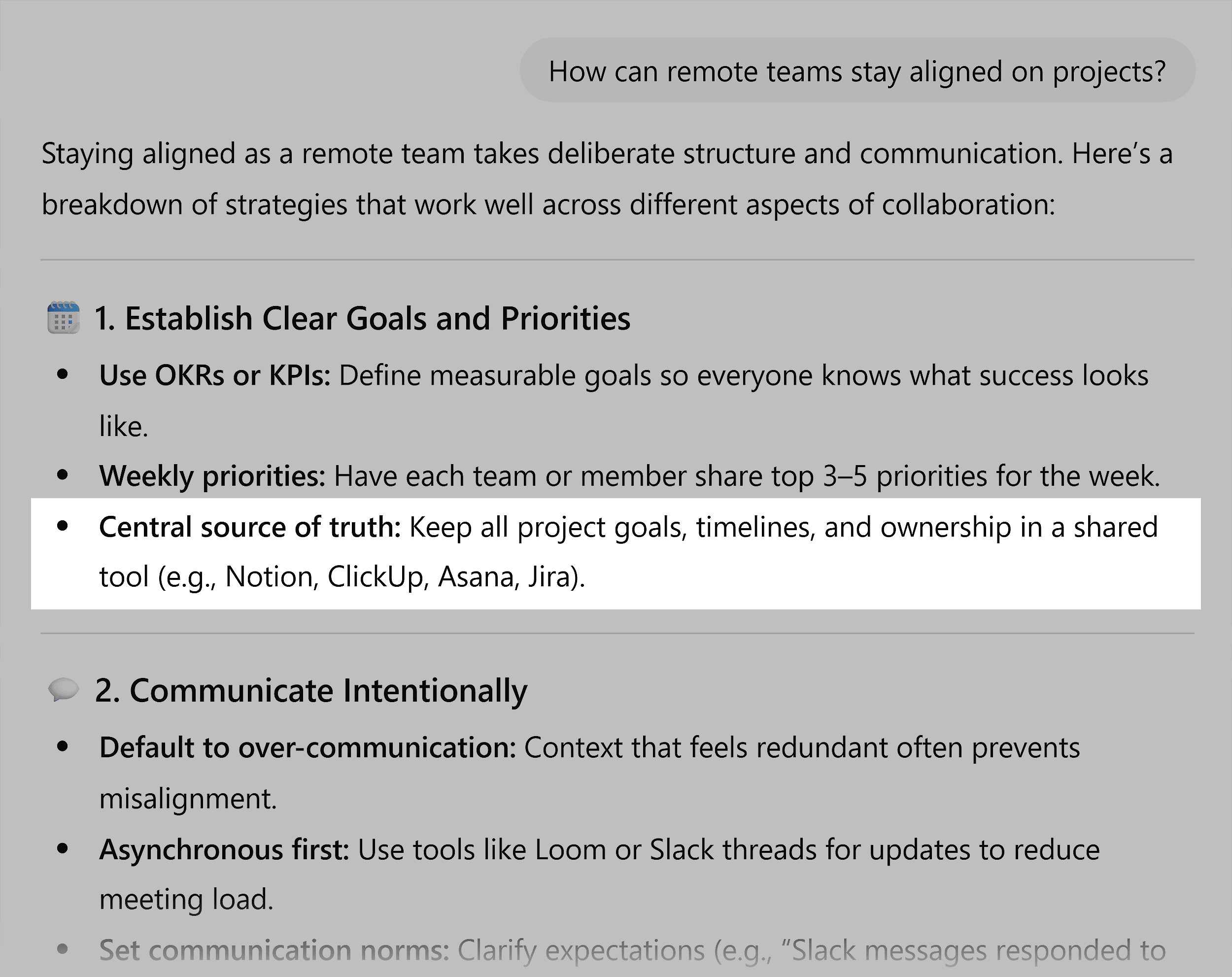ChatGPT – Remote team aligned on projects