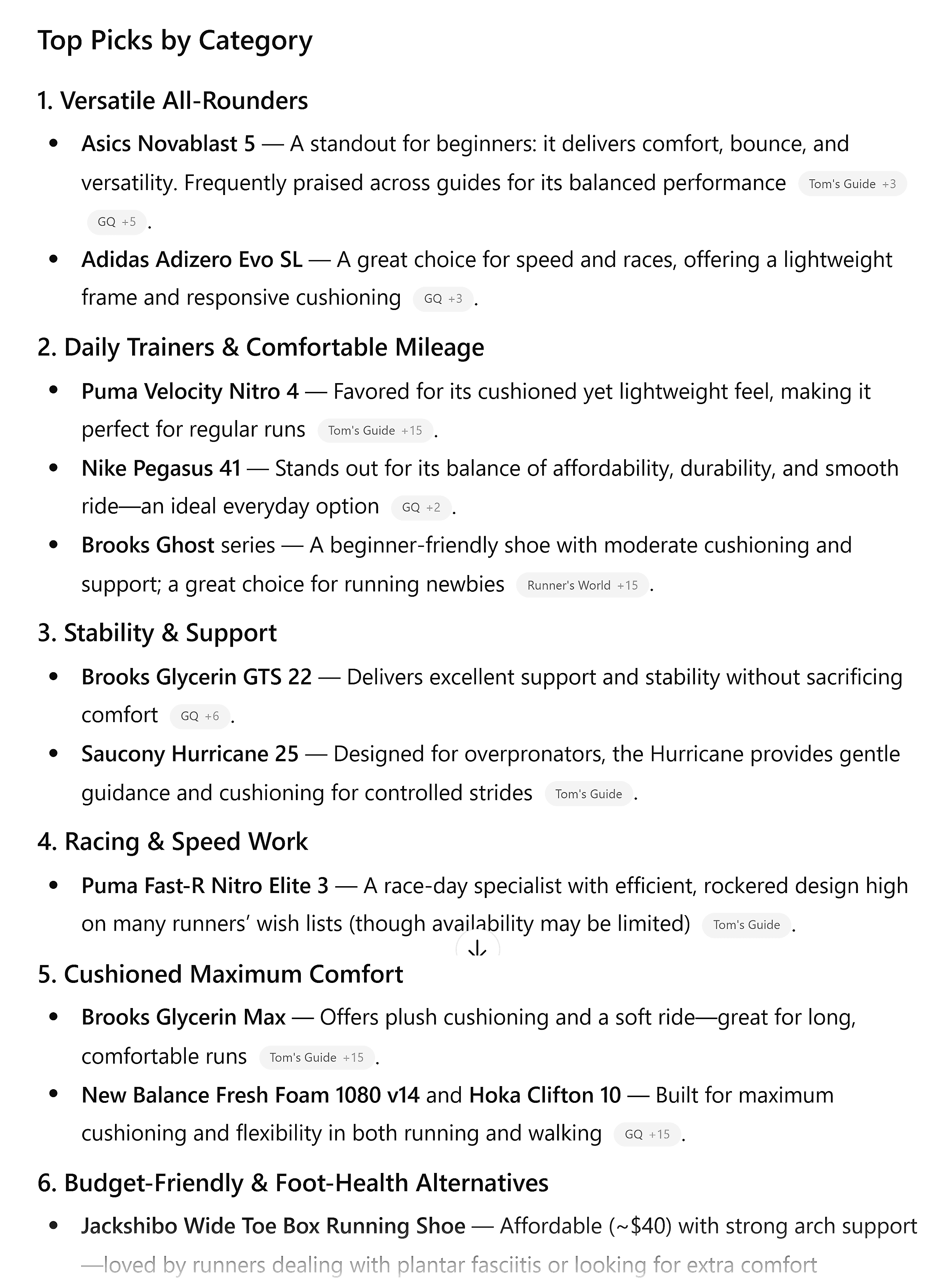 ChatGPT – Top picks by category – Running shoes