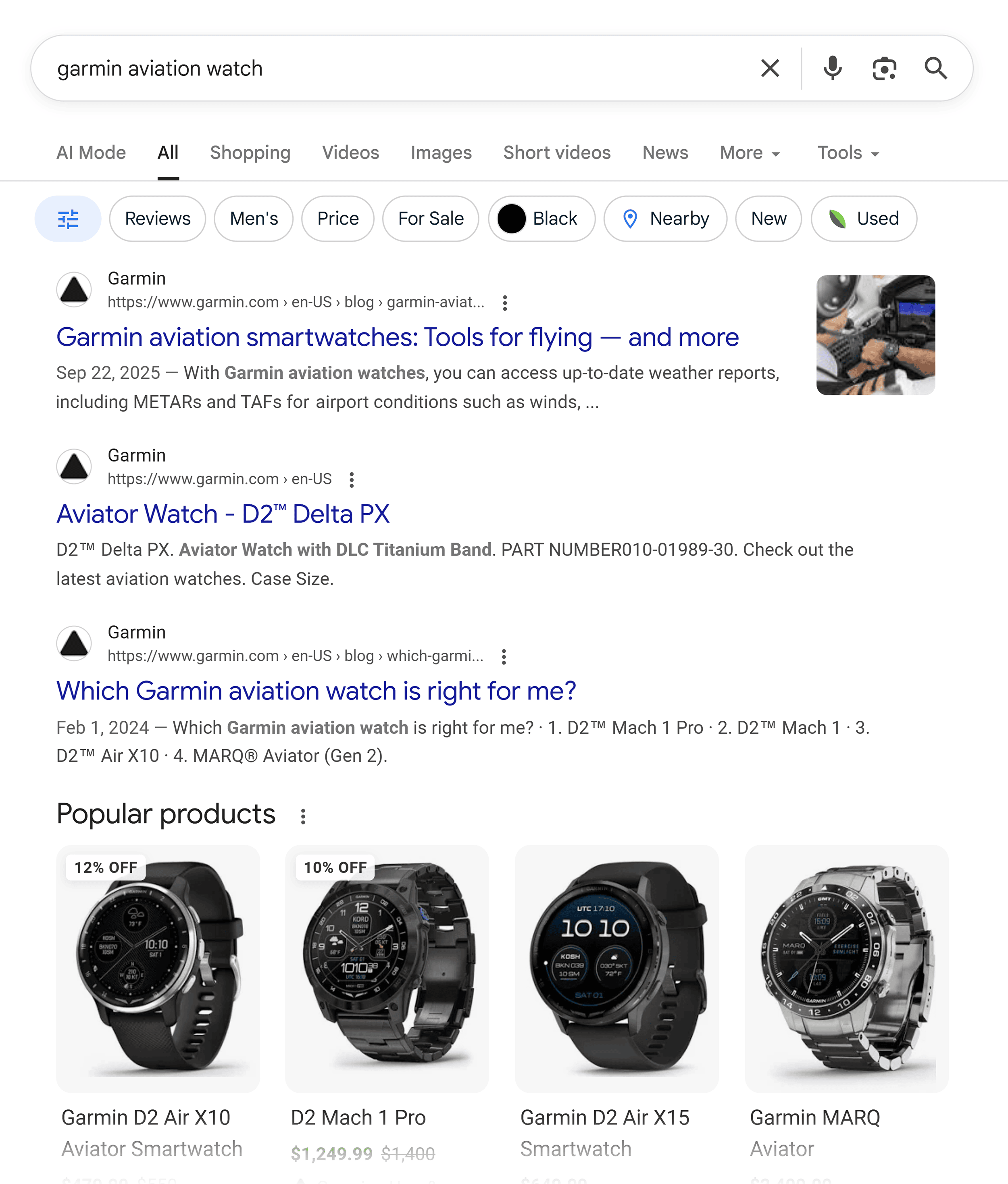 Google SERP – Garmin aviation watch