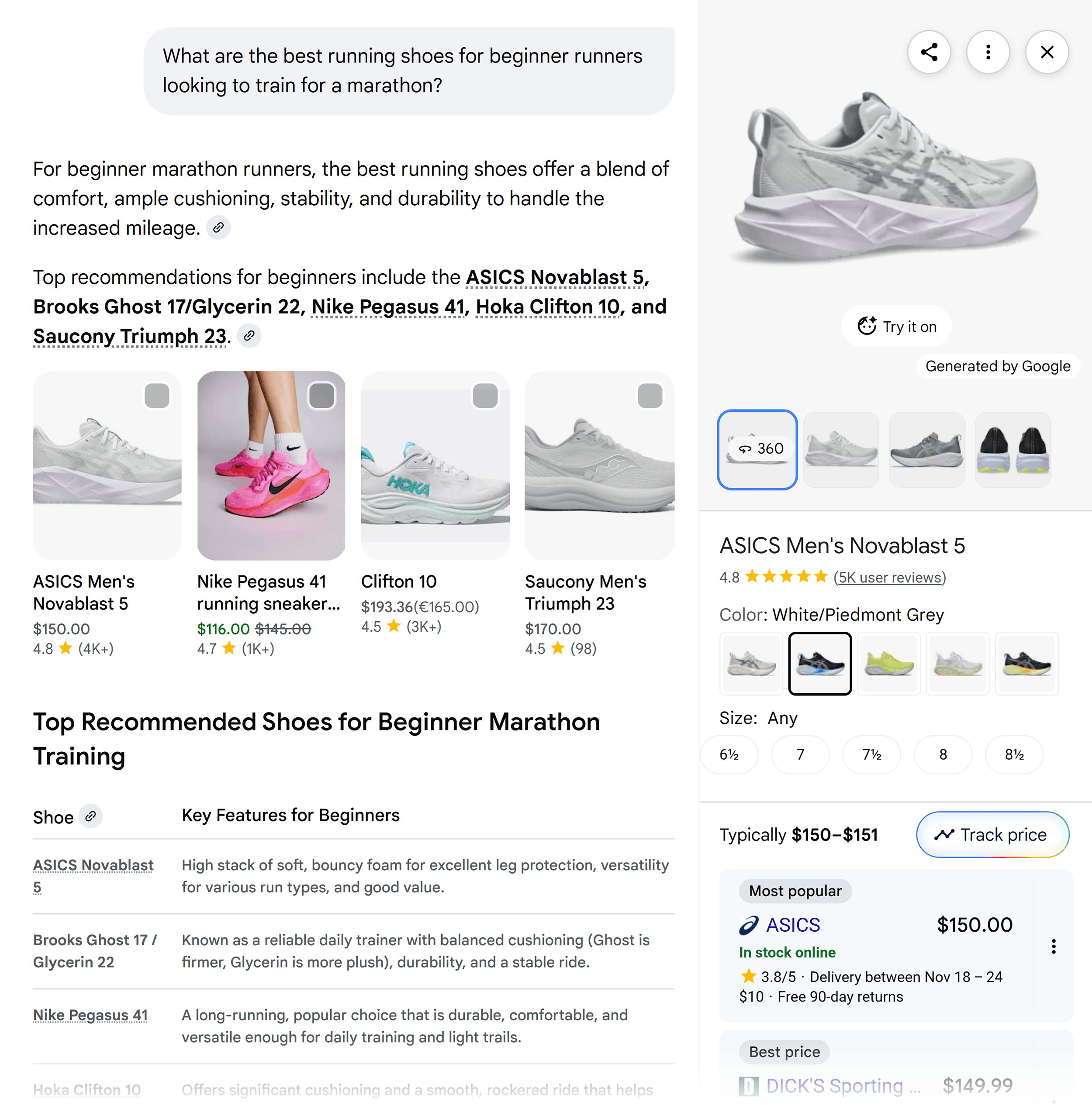 Google AI Mode – Best running shoes