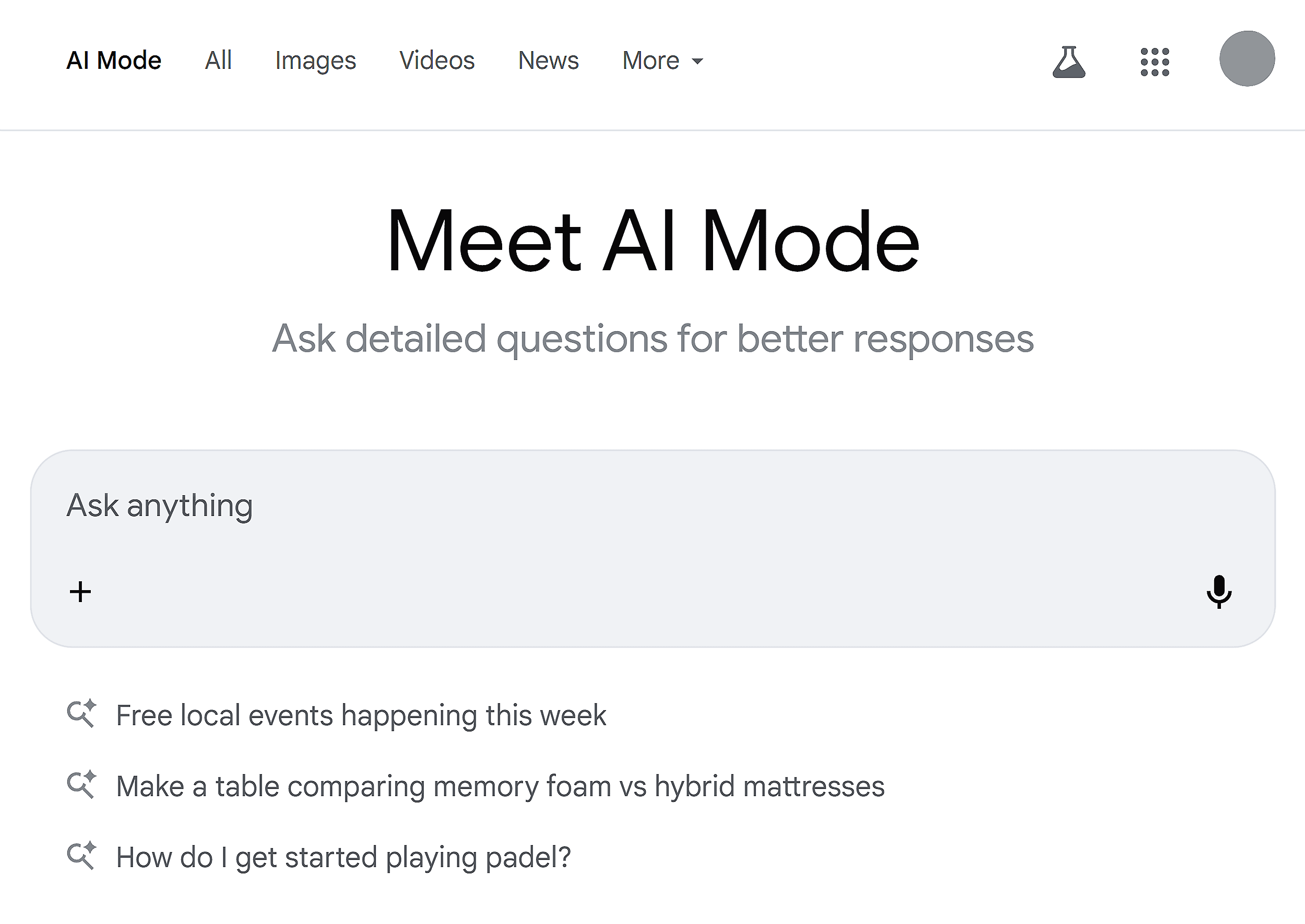 Google AI Mode – Homepage