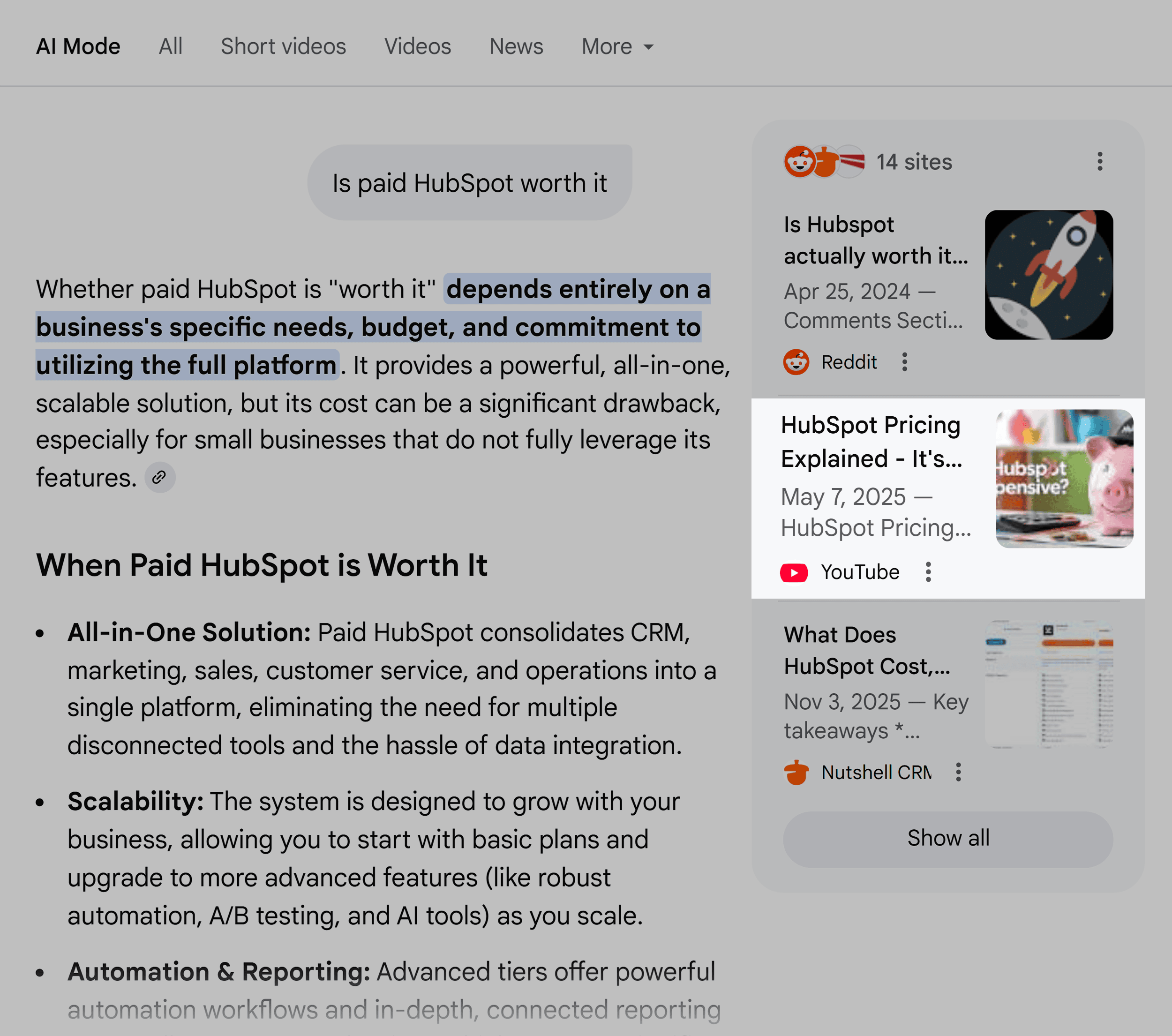 Google AI Mode –Is HubSpot worth it