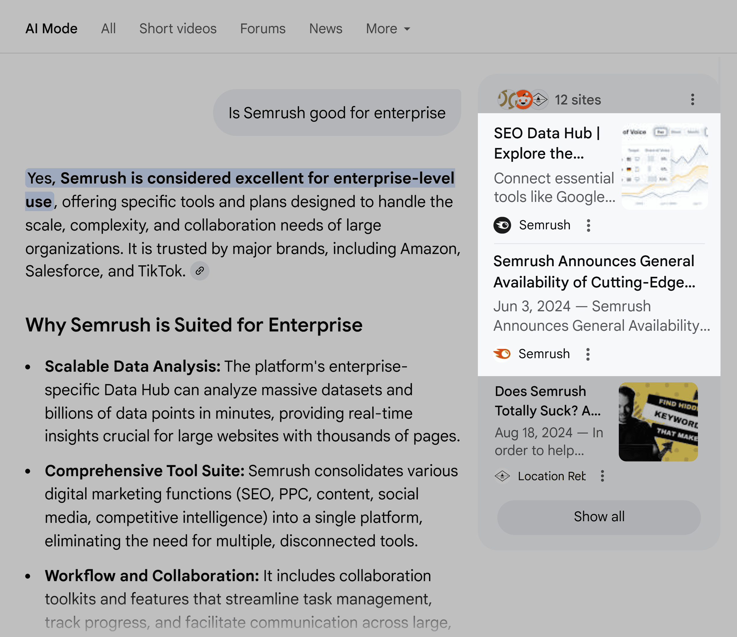 Google AI Mode – Is Semrush good for enterprise