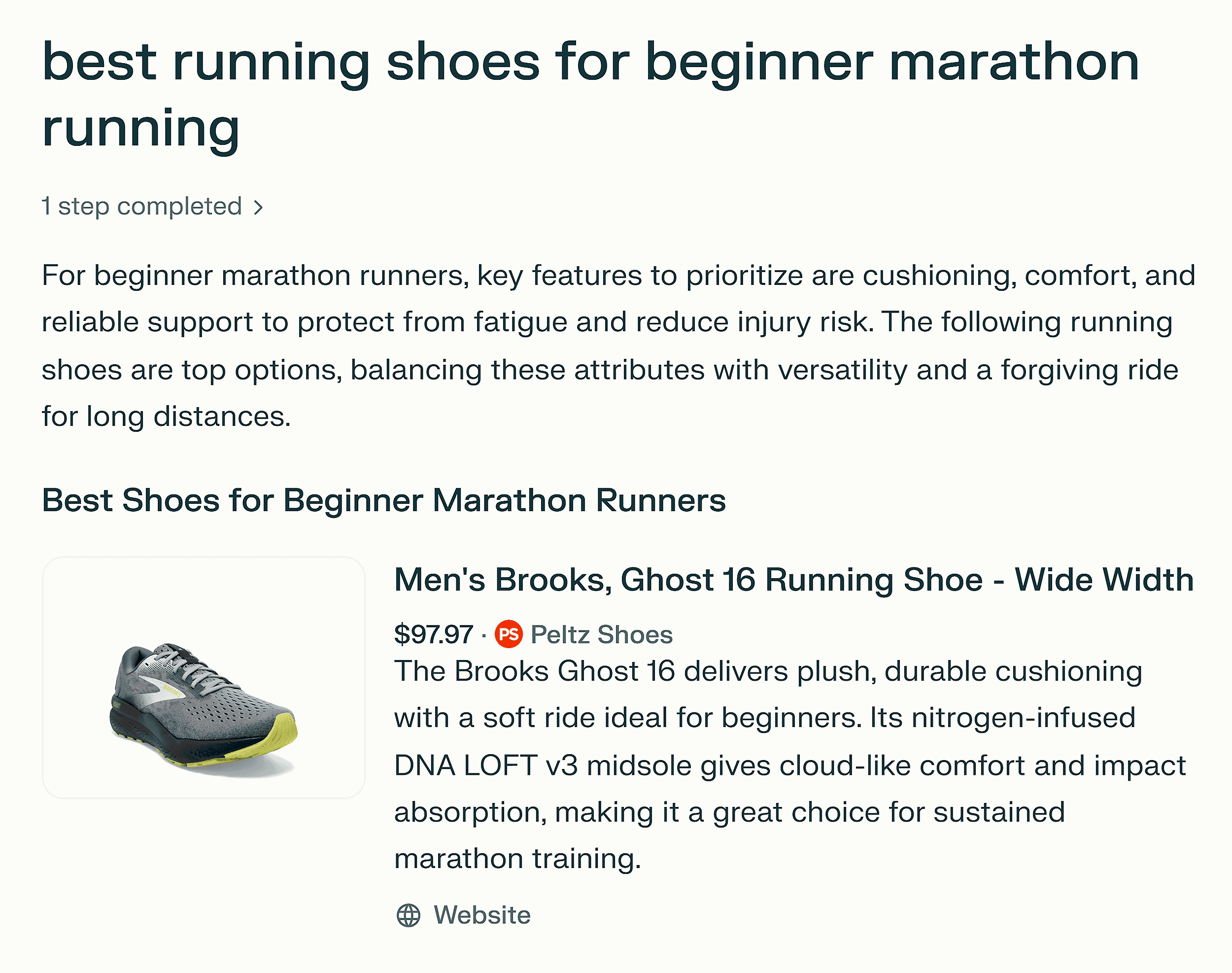 Perplexity – Running shoes – Generic summary