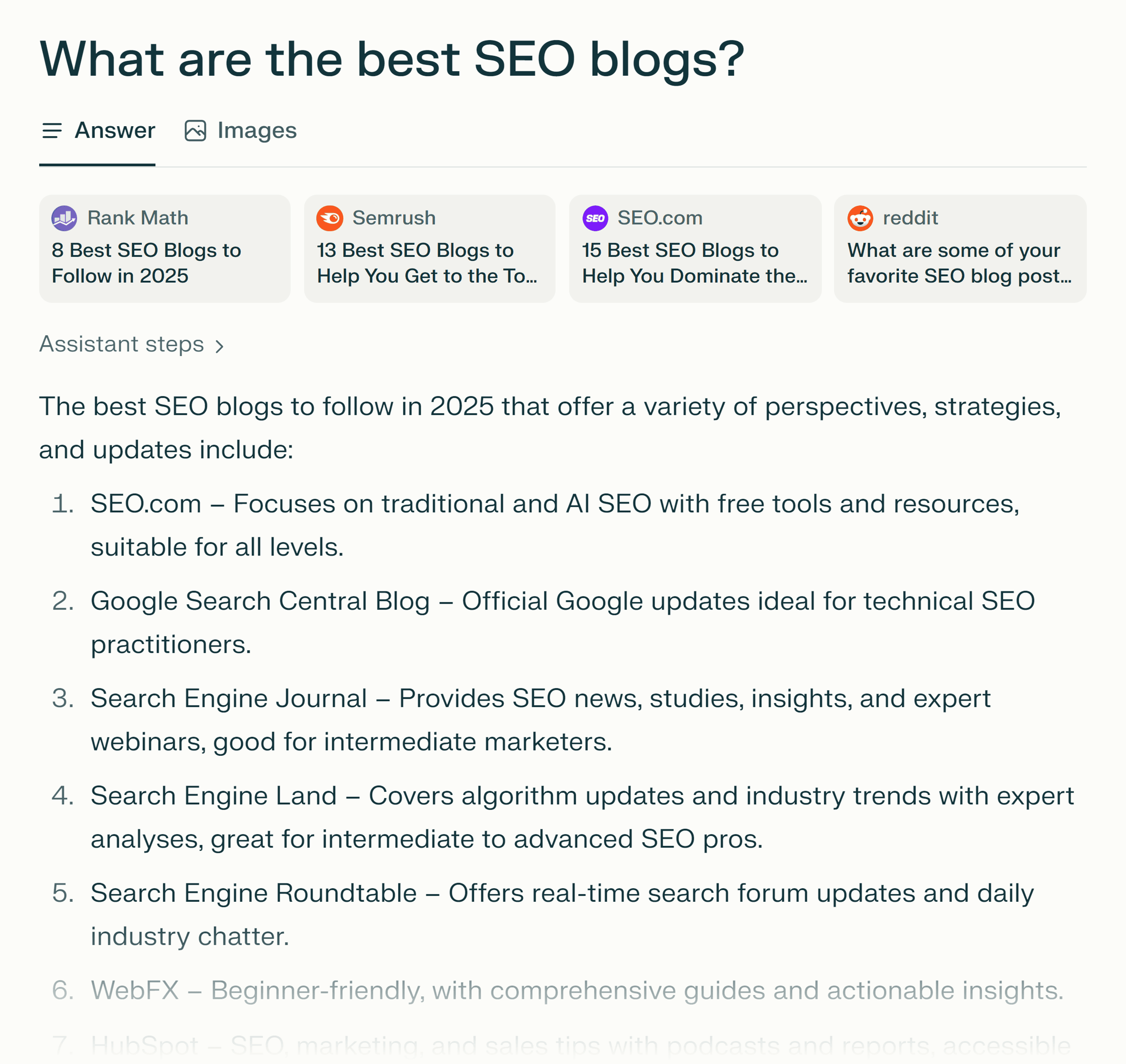 Perplexity – What are the best SEO blogs
