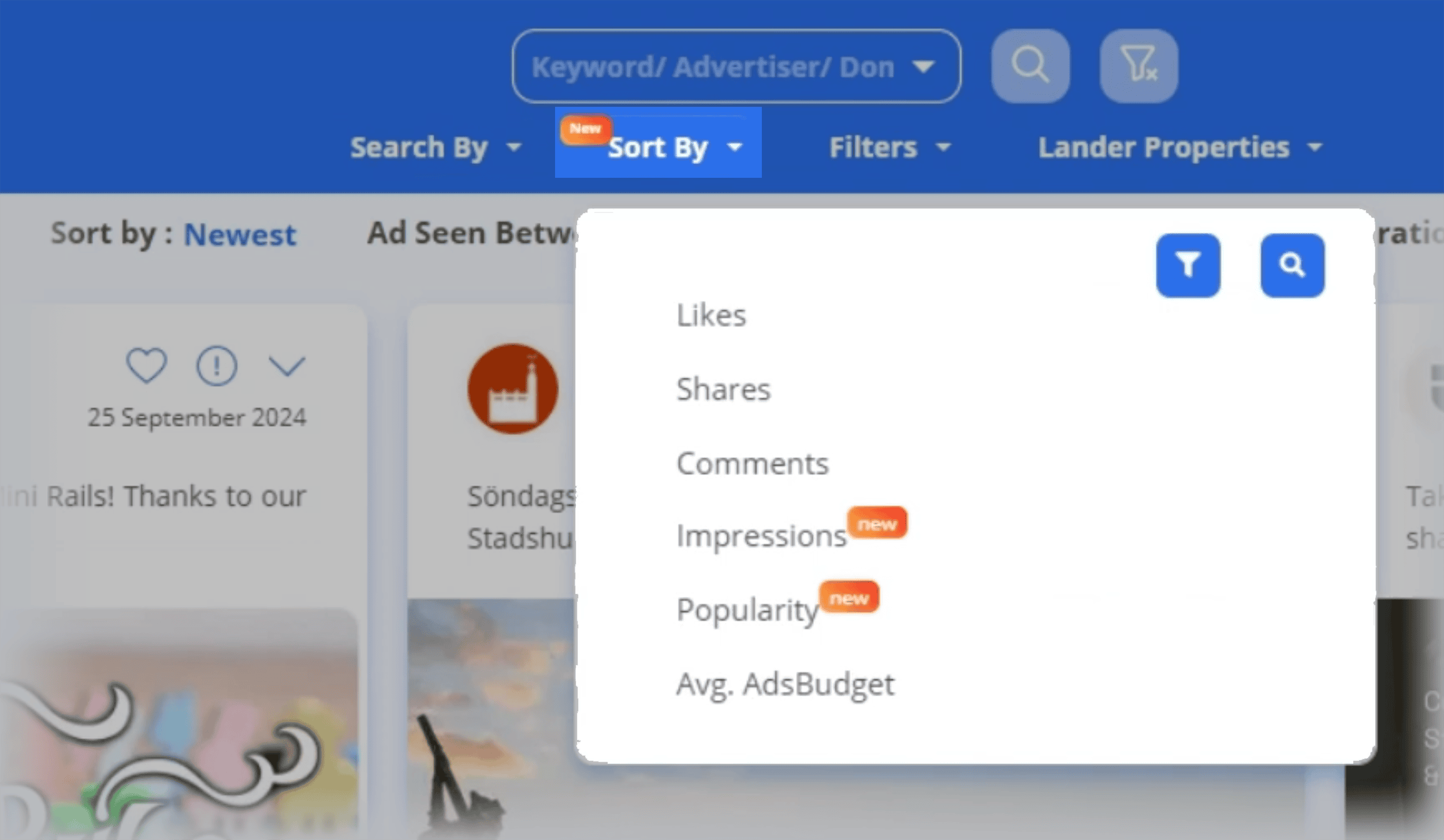 PowerAdSpy – Likes, Shares – Filter