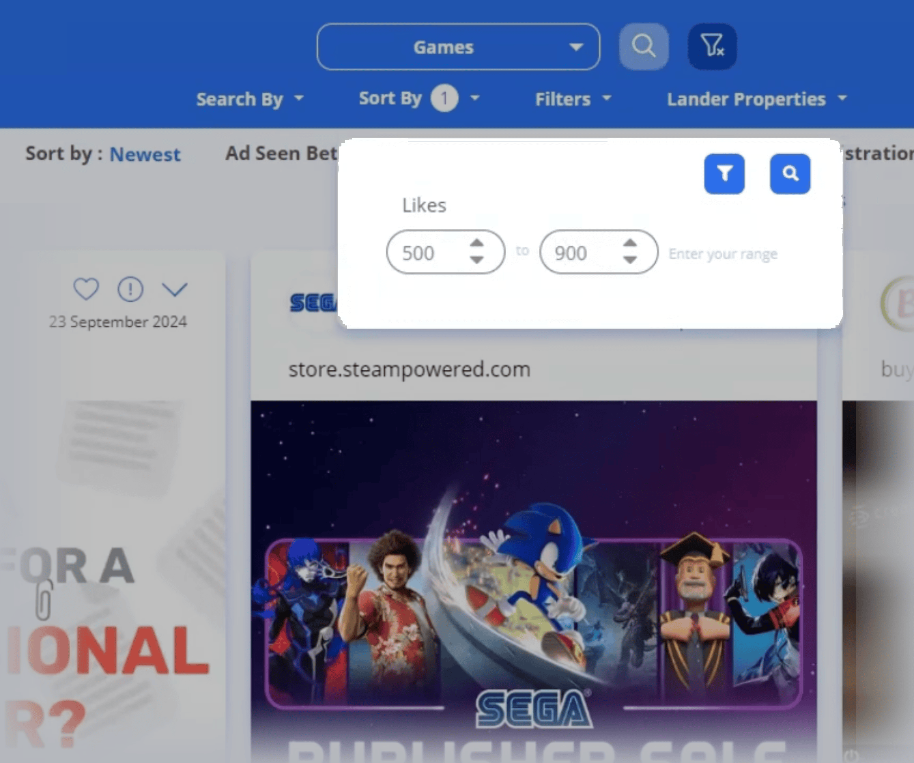 PowerAdSpy – Likes sort by filter